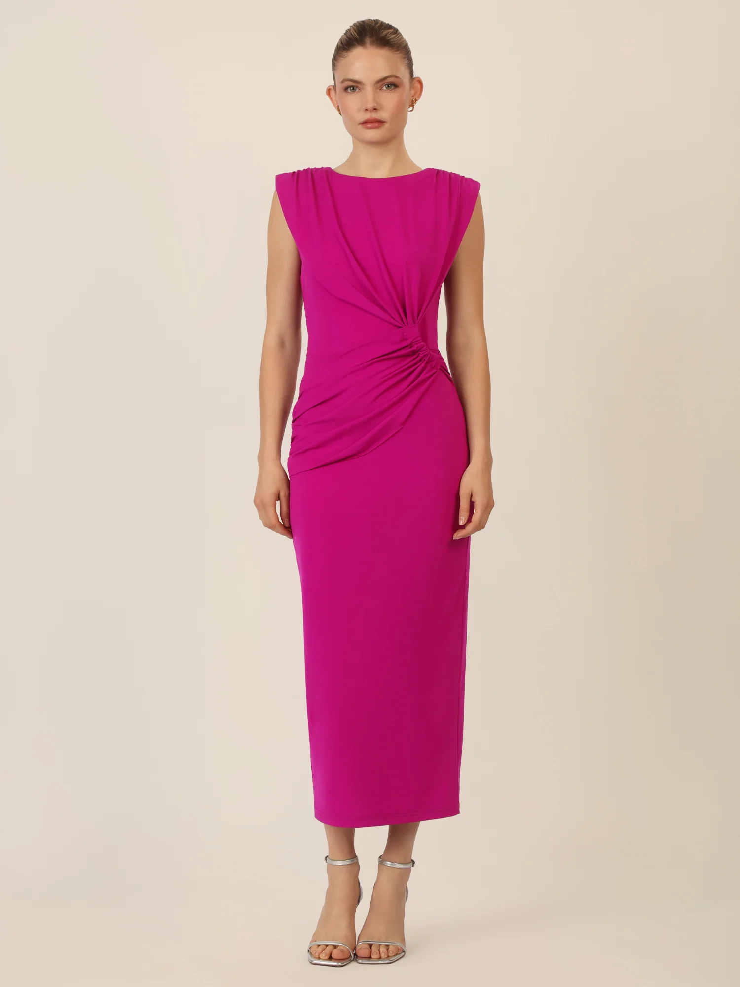 APART Midi Jerseykleid mit Drapierung und Raffdetail | lila - Image 5