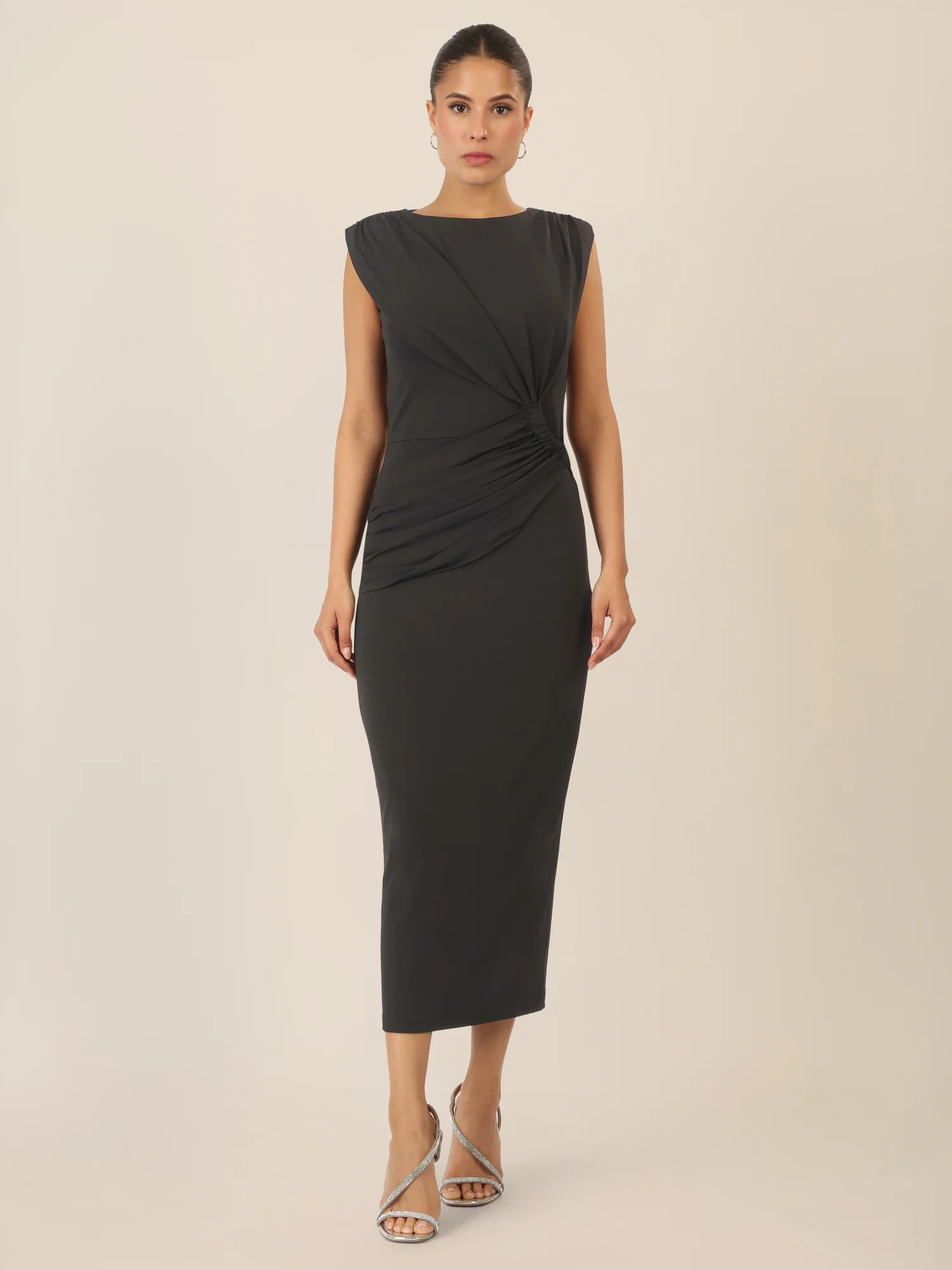 APART Midi Jerseykleid mit Drapierung und Raffdetail | schwarz - Image 6