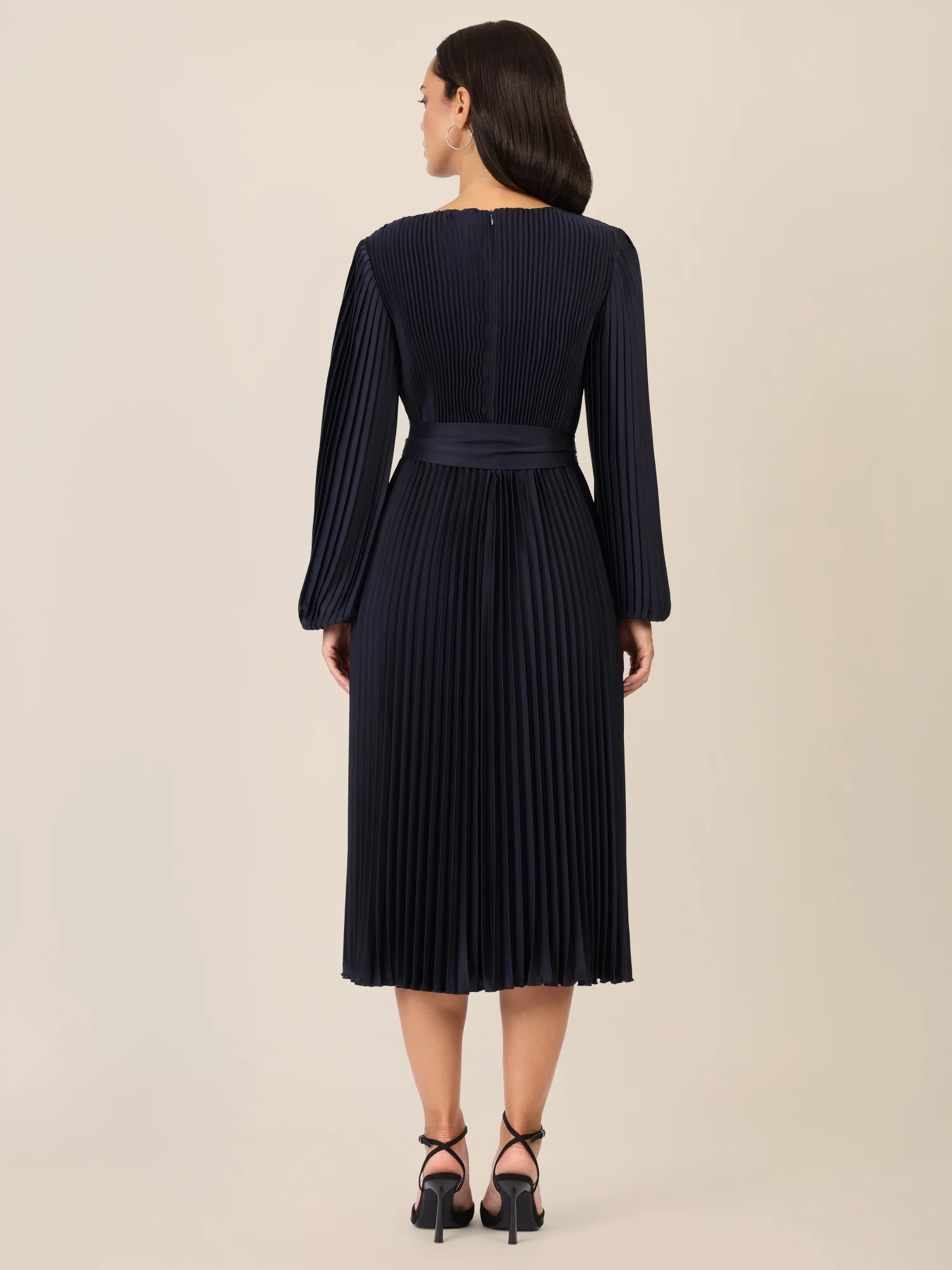 APART Midi Plisseekleid mit separatem, breitem Bindegürtel | nachtblau - Image 2