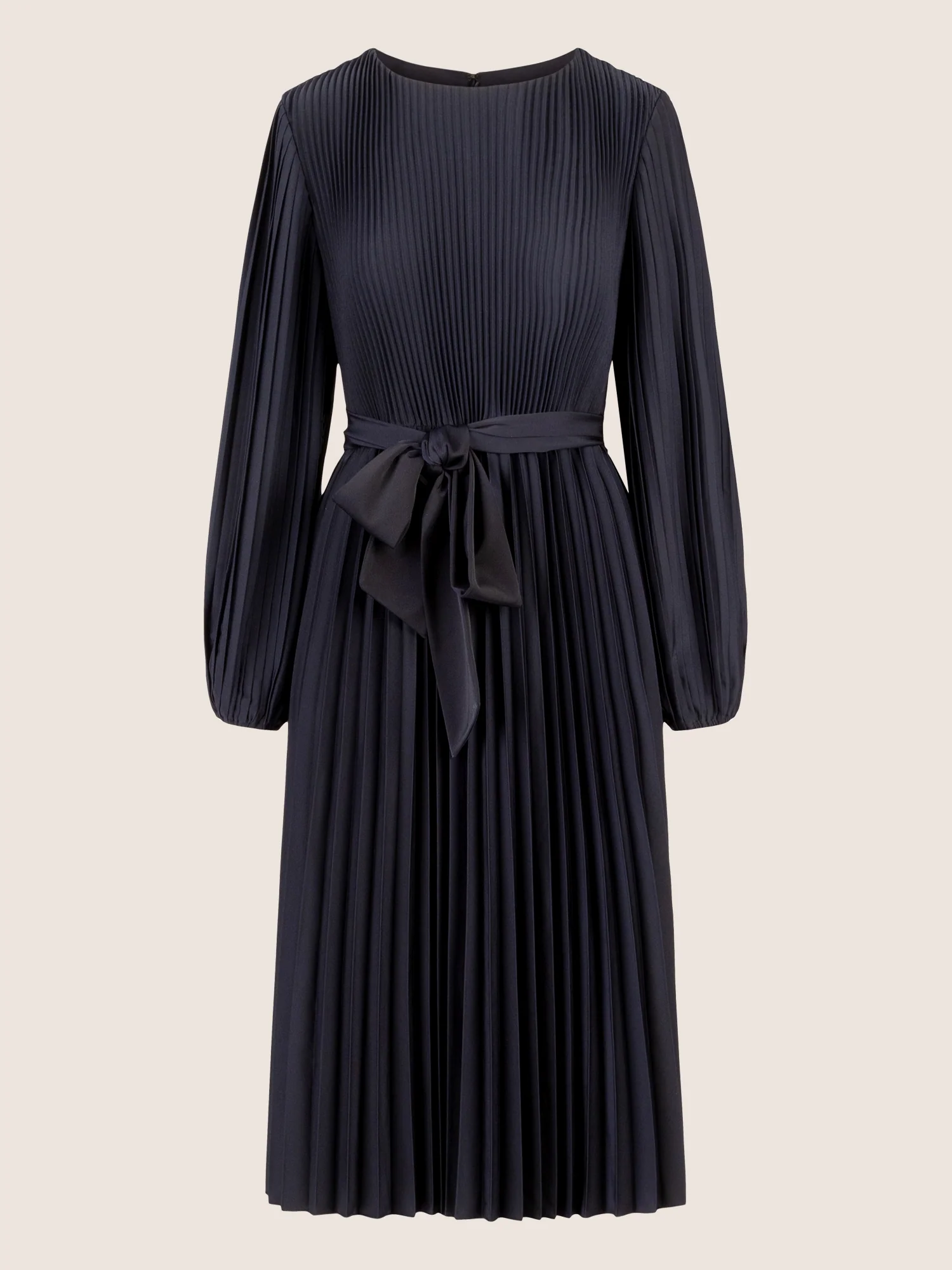 APART Midi Plisseekleid mit separatem, breitem Bindegürtel | nachtblau - Image 3