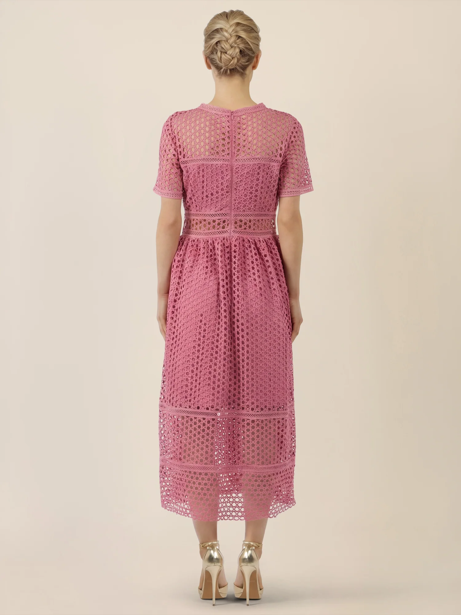APART Midikleid mit Häkelspitze und Transparenz | rosé - Image 2