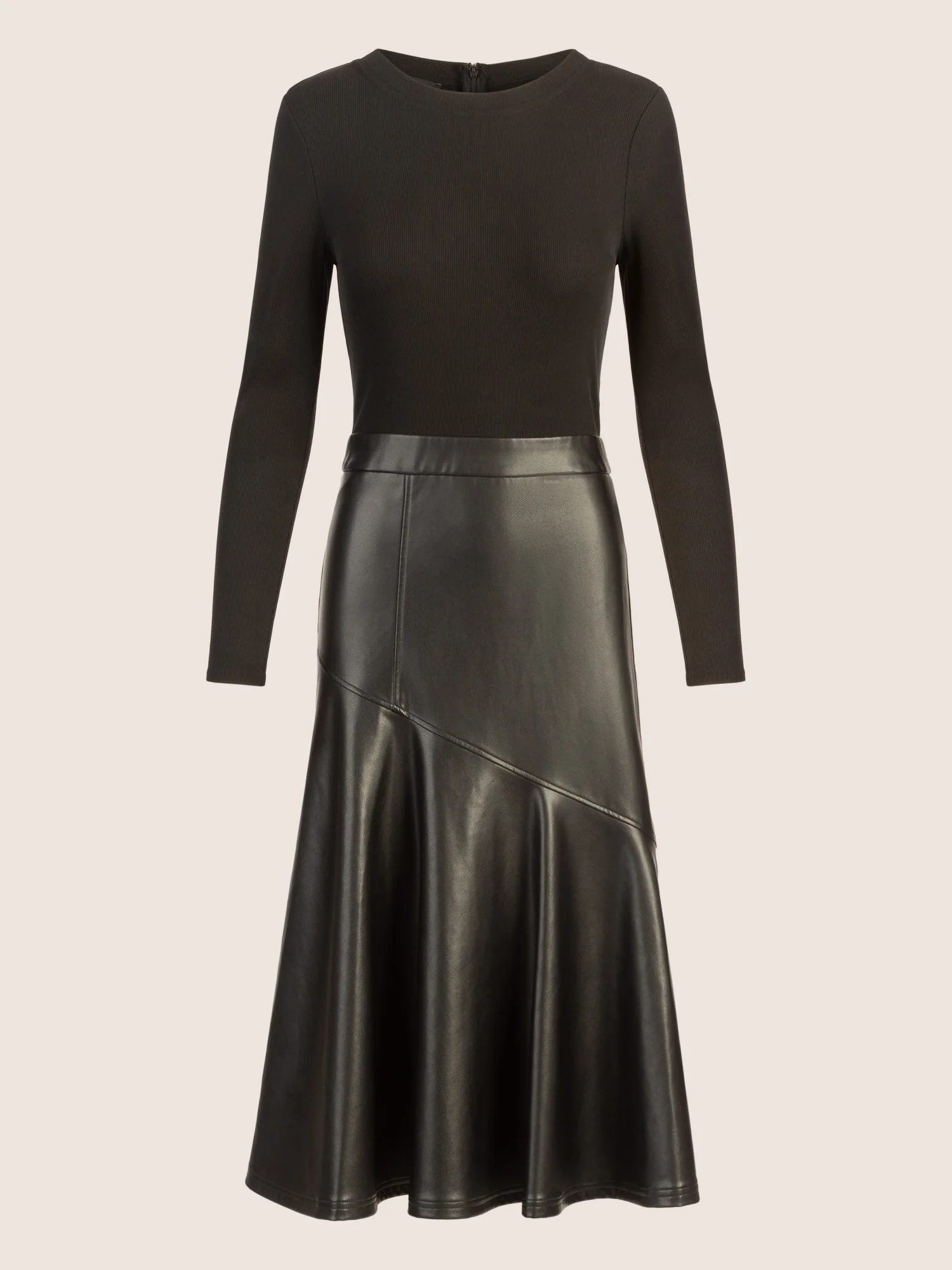 APART Midikleid mit Kunstleder-Rock in Bahnenoptik | schwarz - Image 3