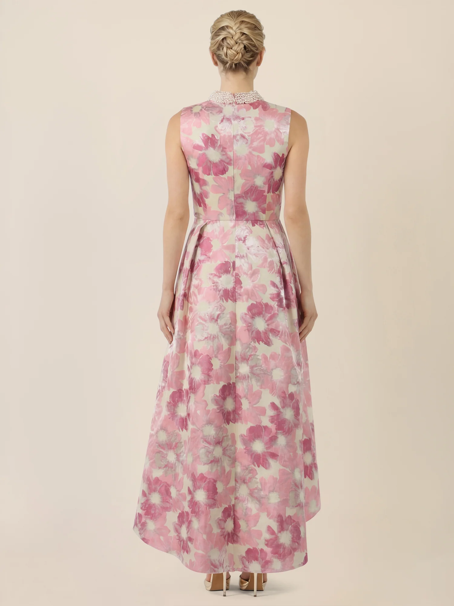 APART Midikleid mit Perlenkragen und Blütenjacquard | creme-rose - Image 2