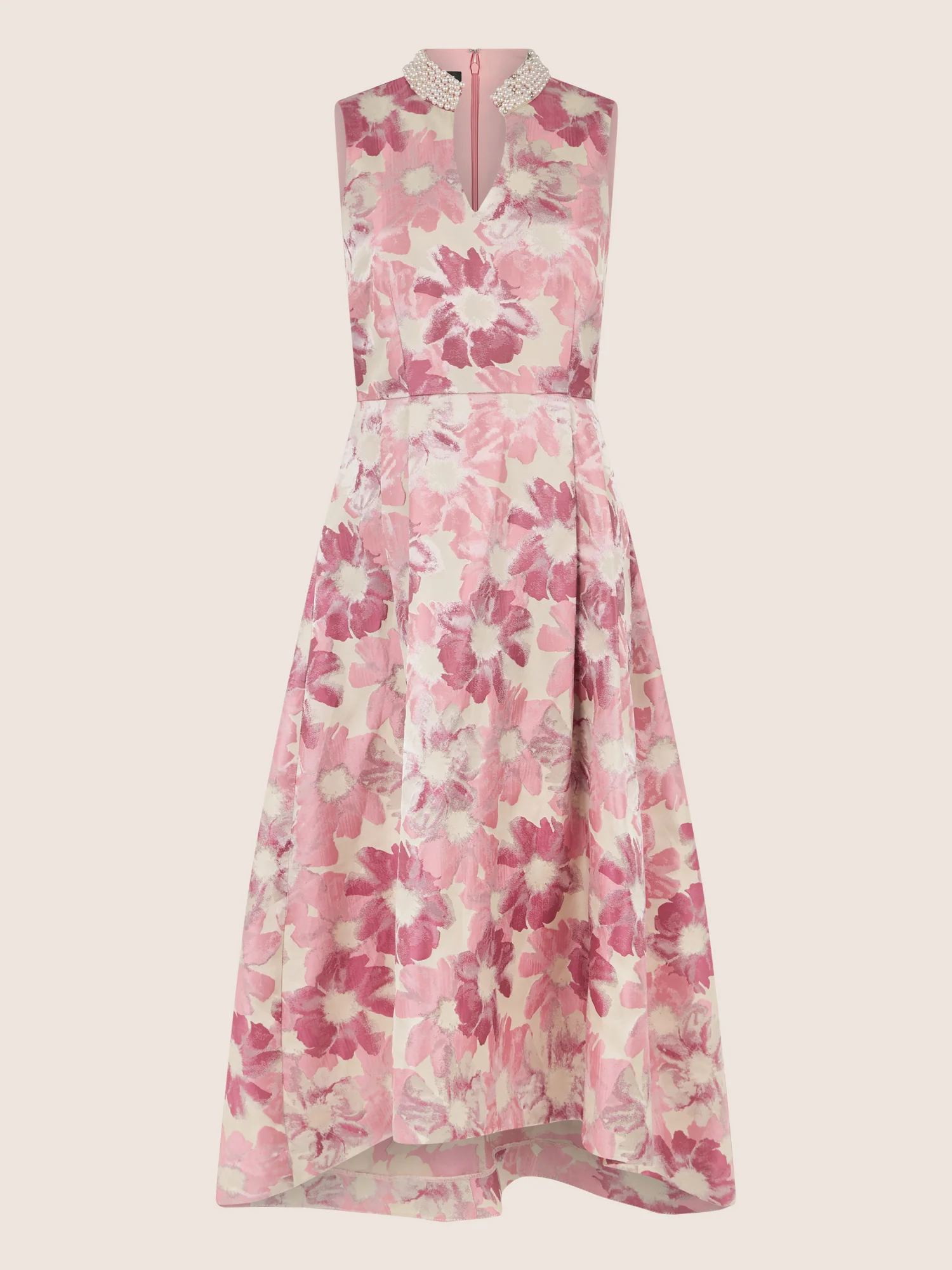 APART Midikleid mit Perlenkragen und Blütenjacquard | creme-rose - Image 3