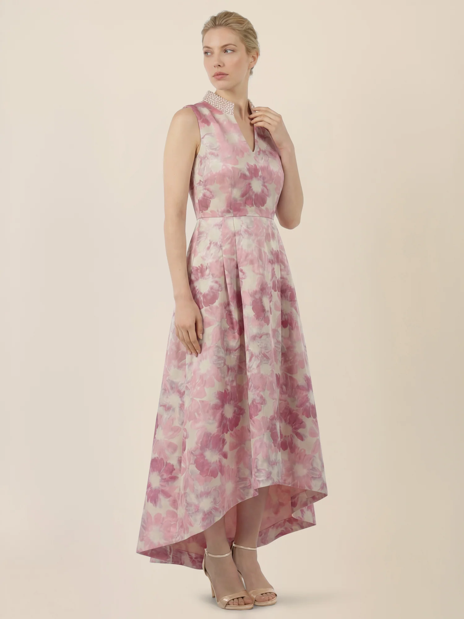 APART Midikleid mit Perlenkragen und Blütenjacquard | creme-rose - Image 5
