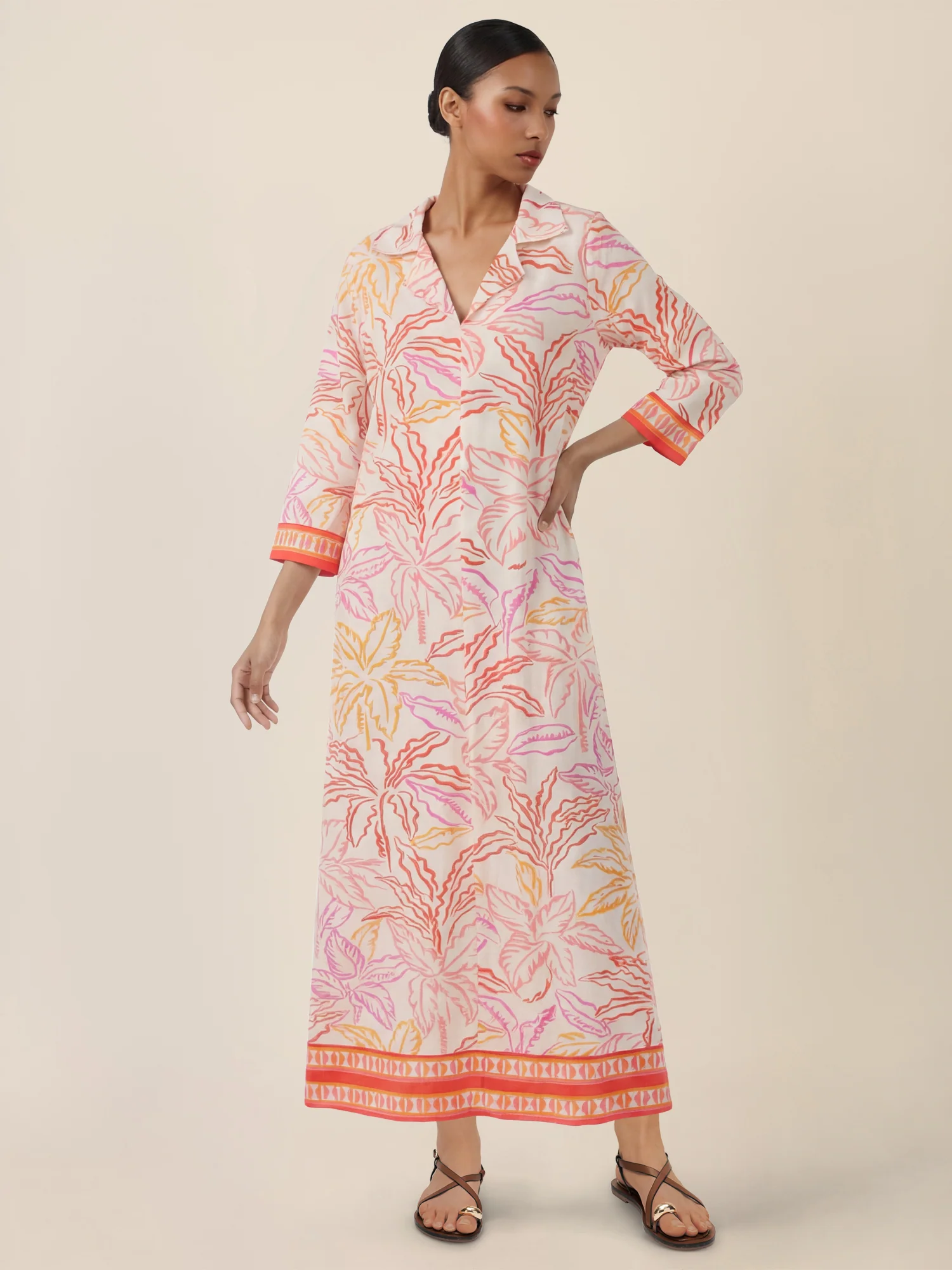 APART Midikleid mit Print und 3/4-Ärmeln | creme-multicolor - Image 5