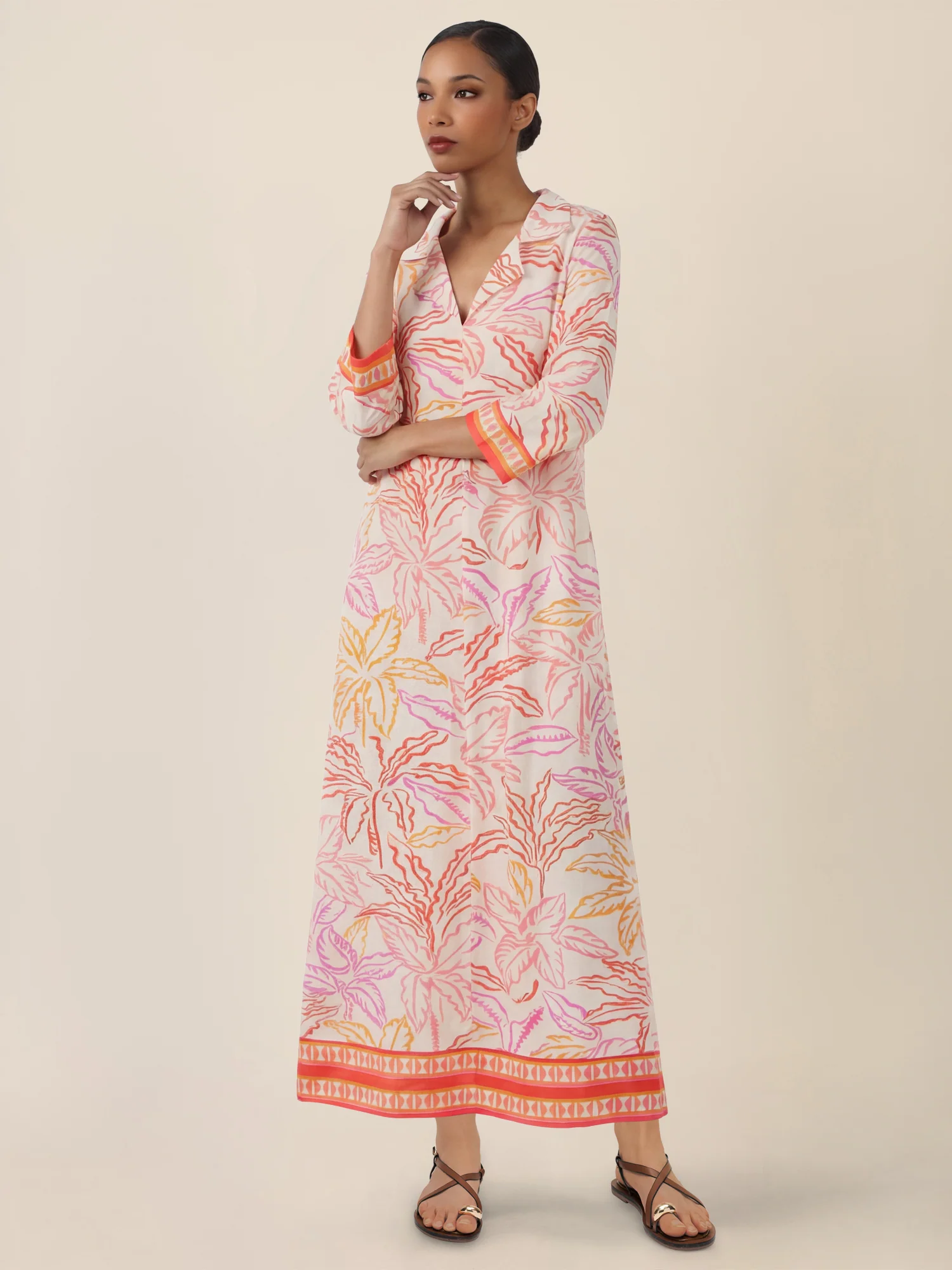 APART Midikleid mit Print und 3/4-Ärmeln | creme-multicolor - Image 6