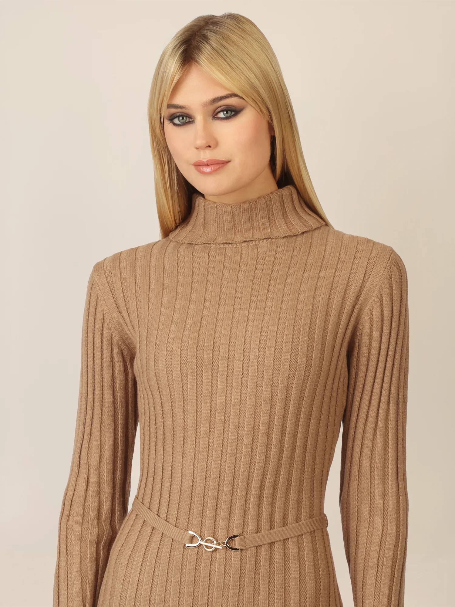 APART Midistrickkleid mit Gürtel | camel - Image 4