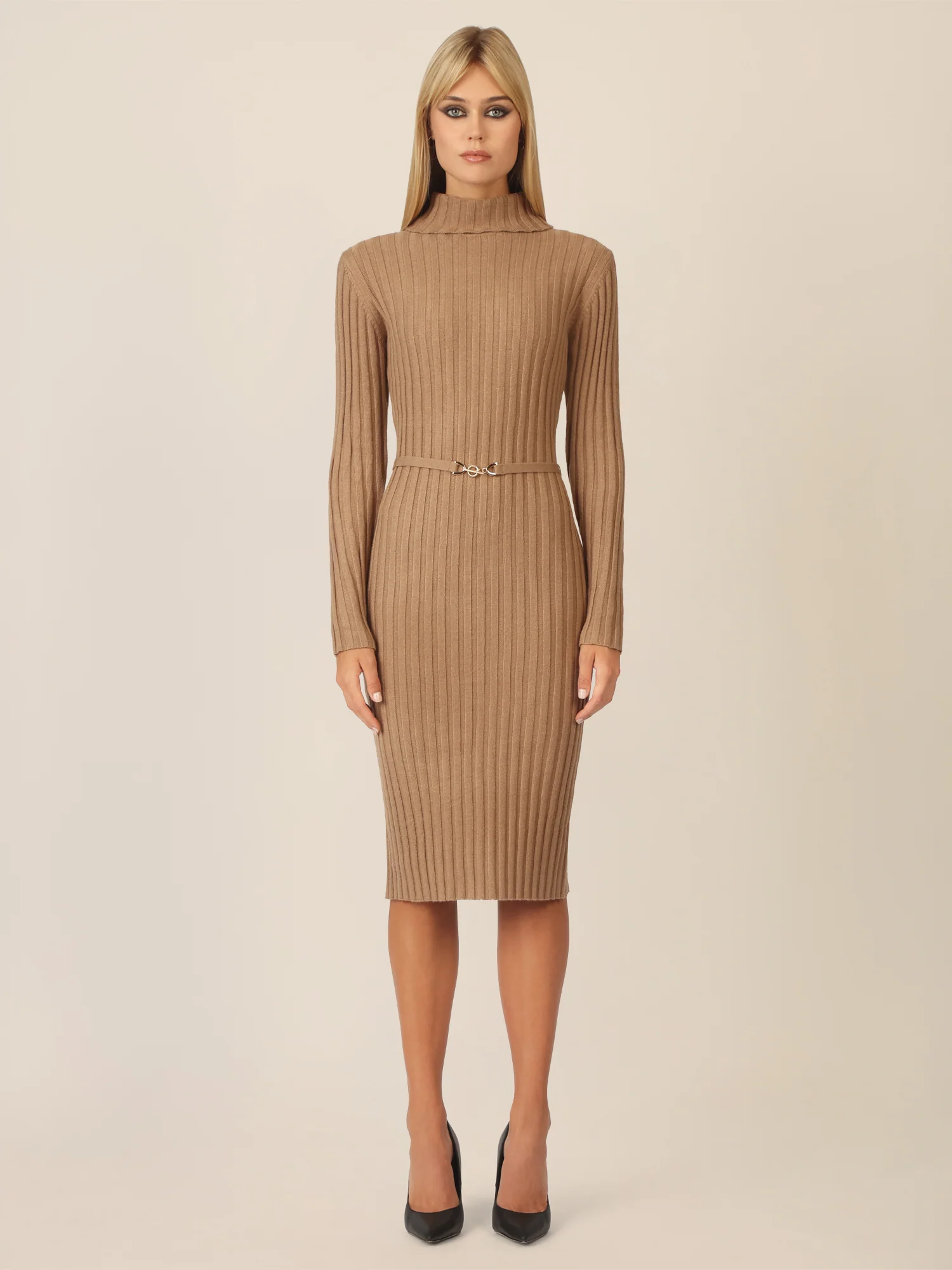 APART Midistrickkleid mit Gürtel | camel - Image 5