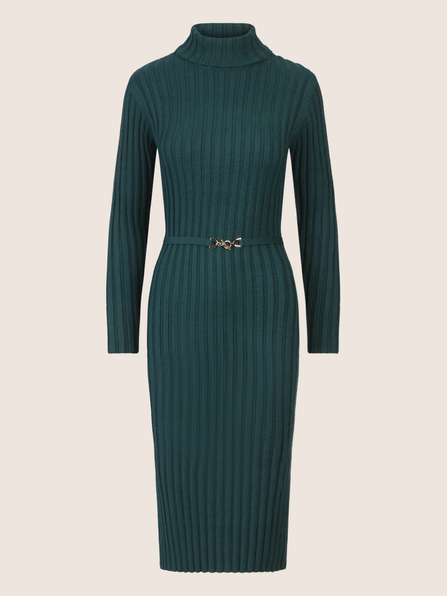 APART Midistrickkleid mit Gürtel | dunkelgrün - Image 3