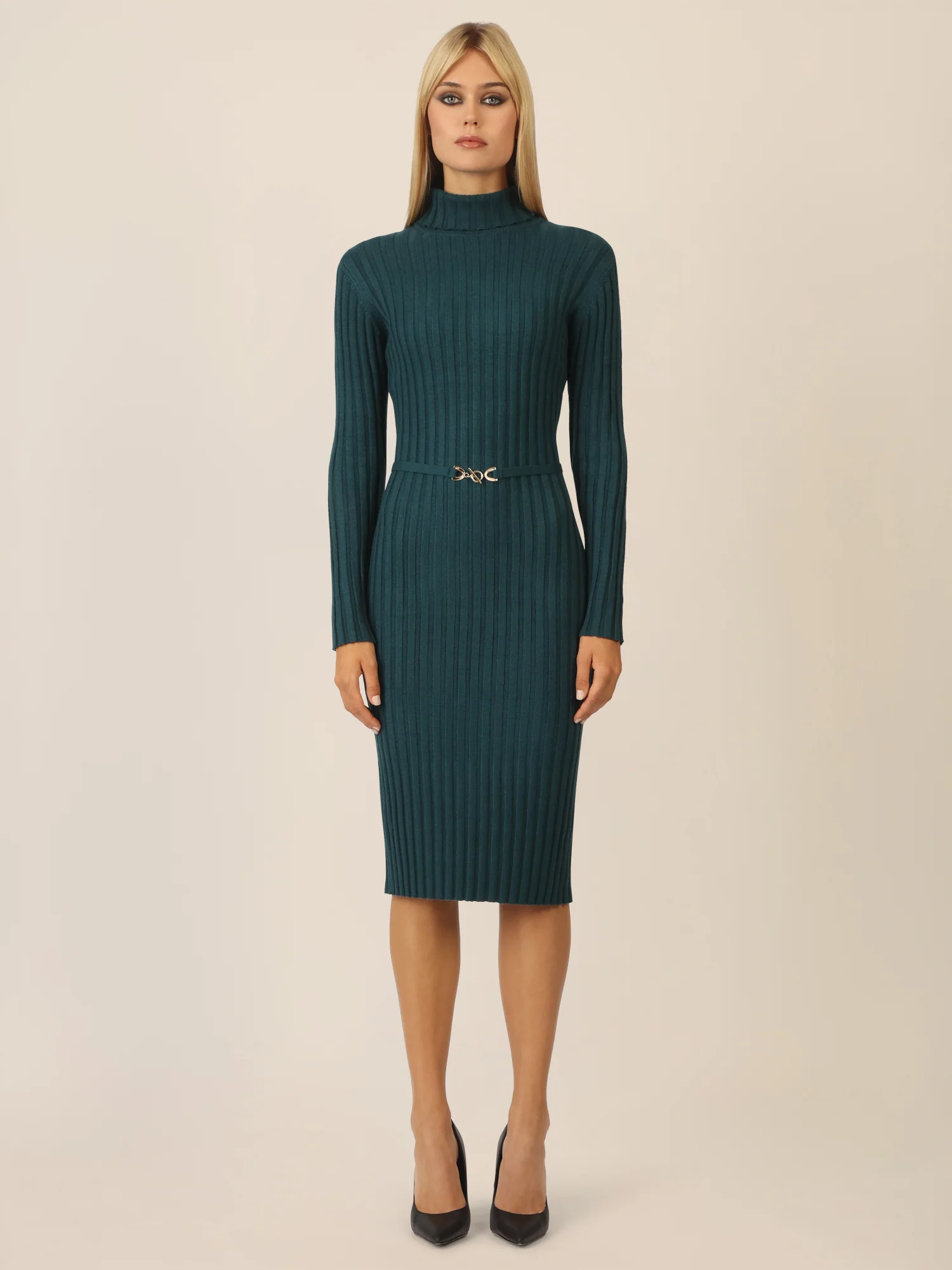 APART Midistrickkleid mit Gürtel | dunkelgrün - Image 5
