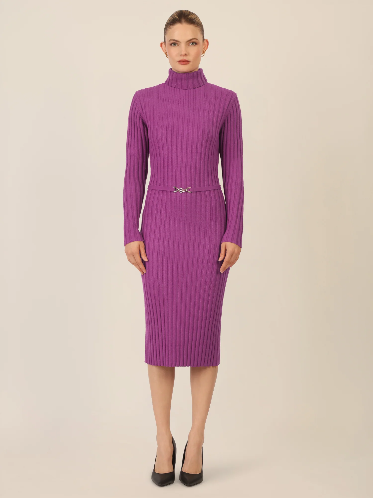 APART Midistrickkleid mit Gürtel | lila - Image 5