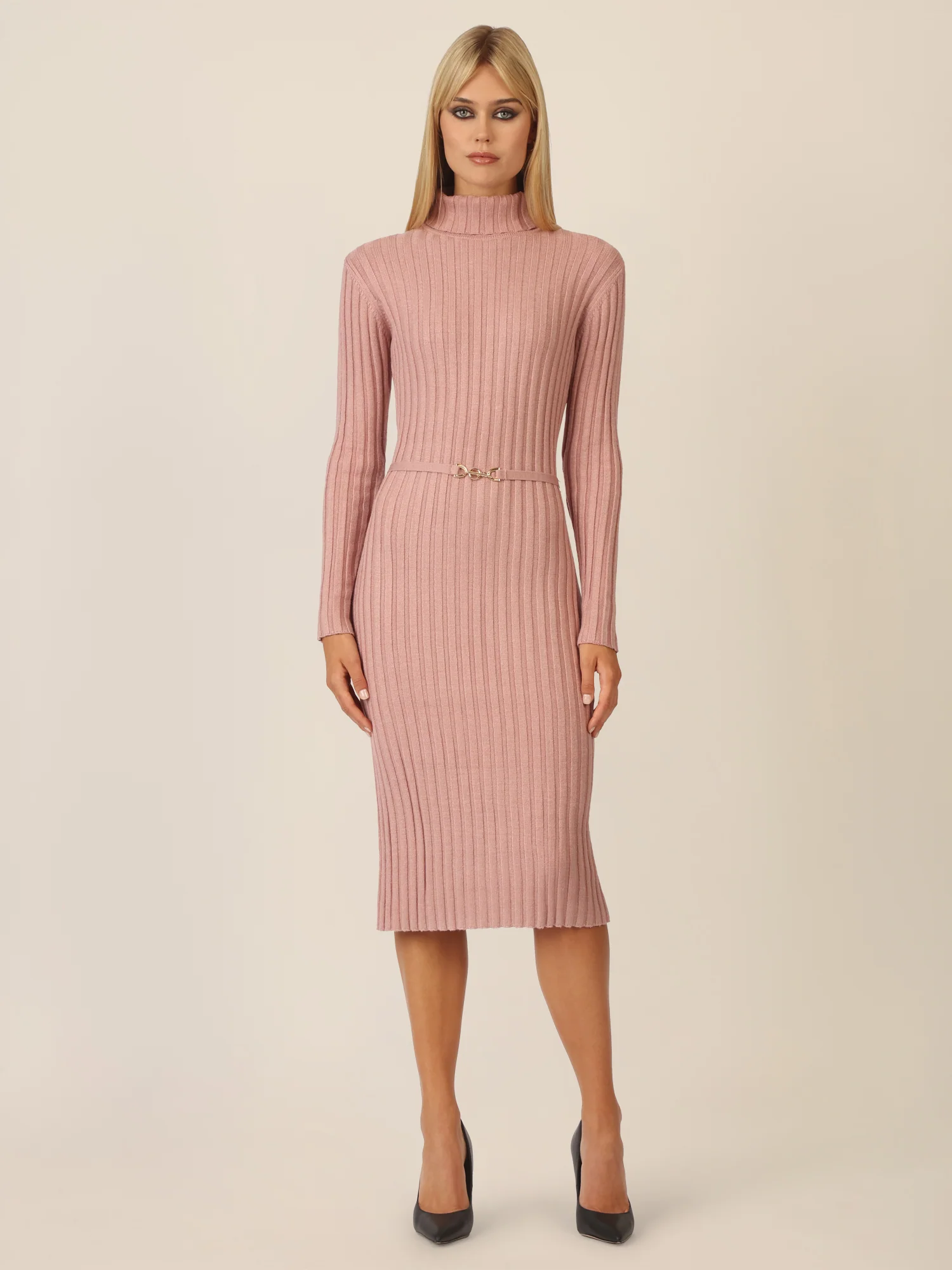 APART Midistrickkleid mit Gürtel | mauve - Image 5