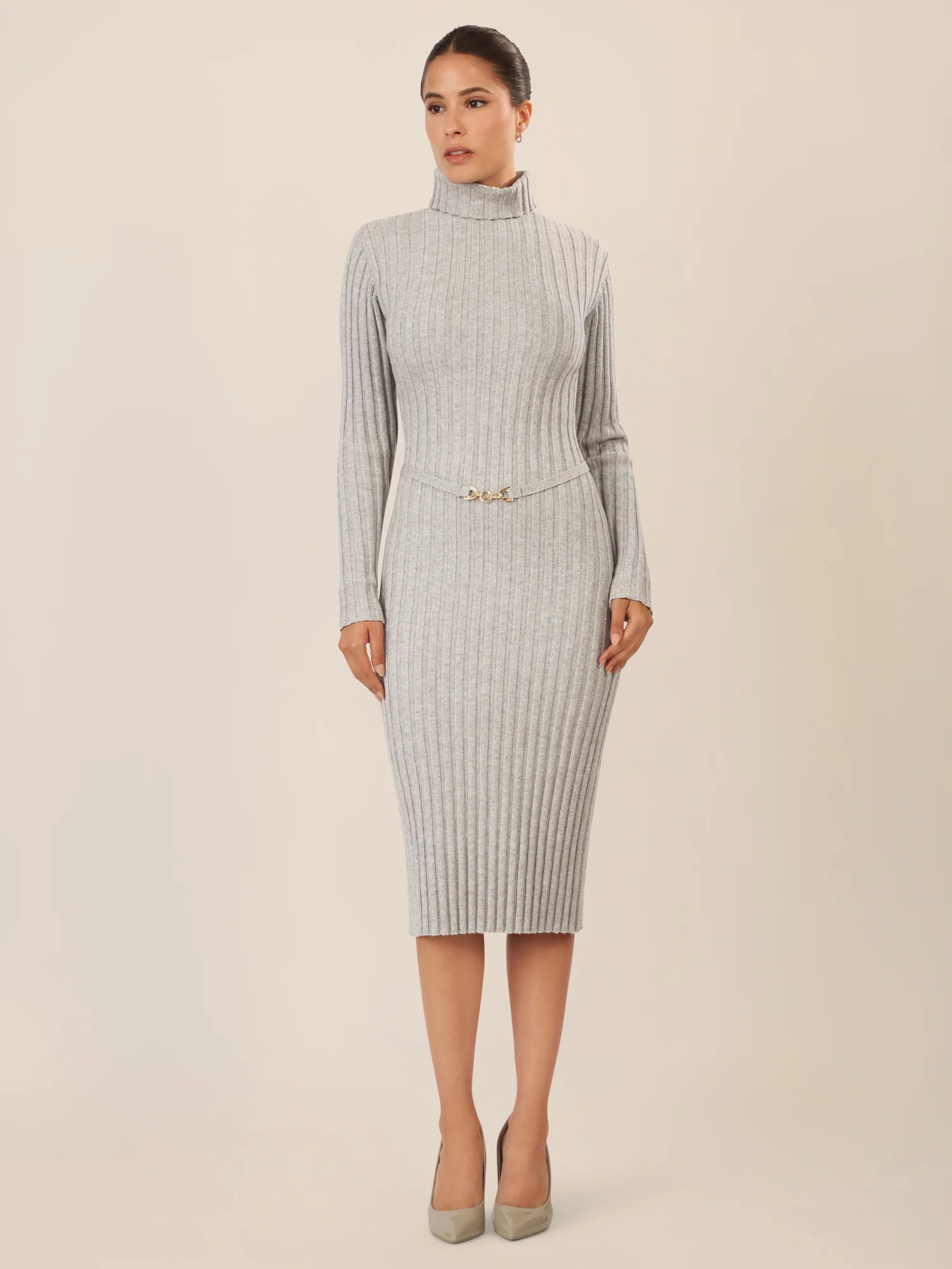 APART Midistrickkleid mit Gürtel | grau melange - Image 5