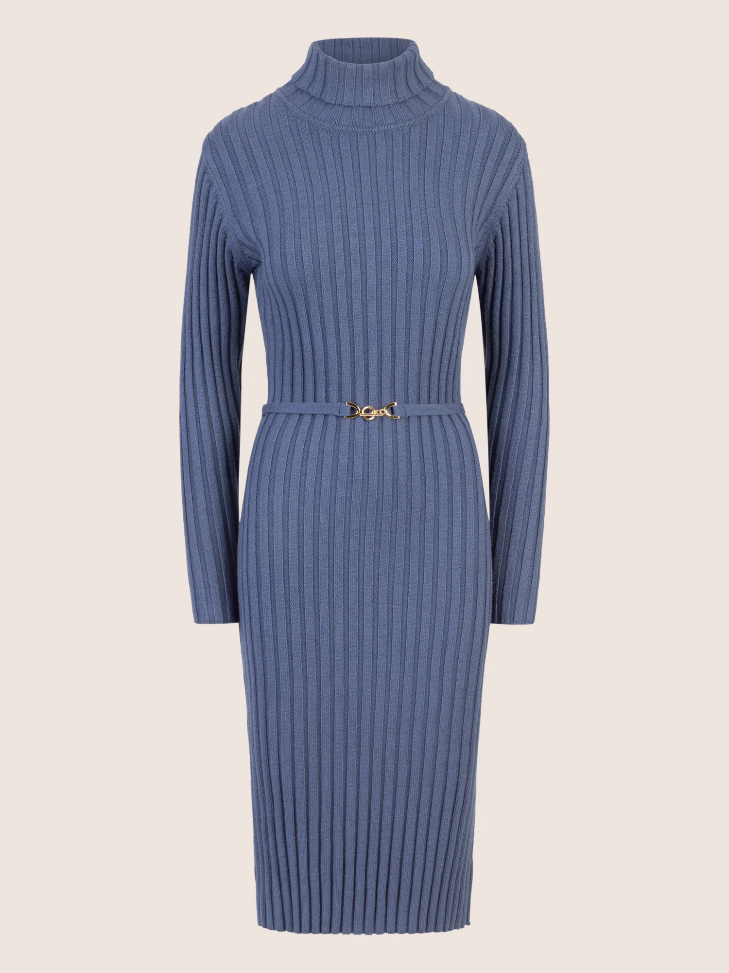 APART Midistrickkleid mit Gürtel | mittelblau - Image 3