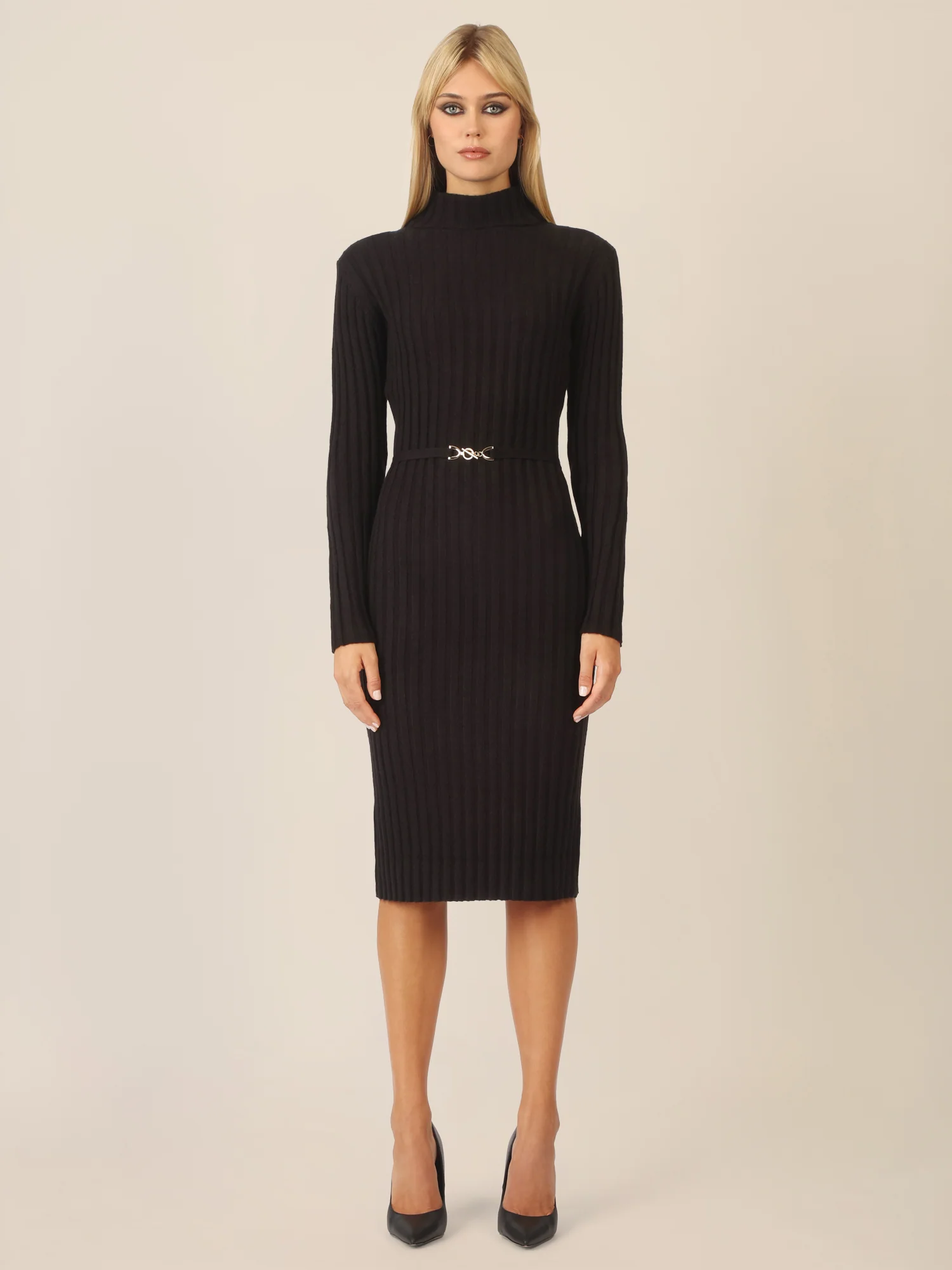 APART Midistrickkleid mit Gürtel | schwarz - Image 5