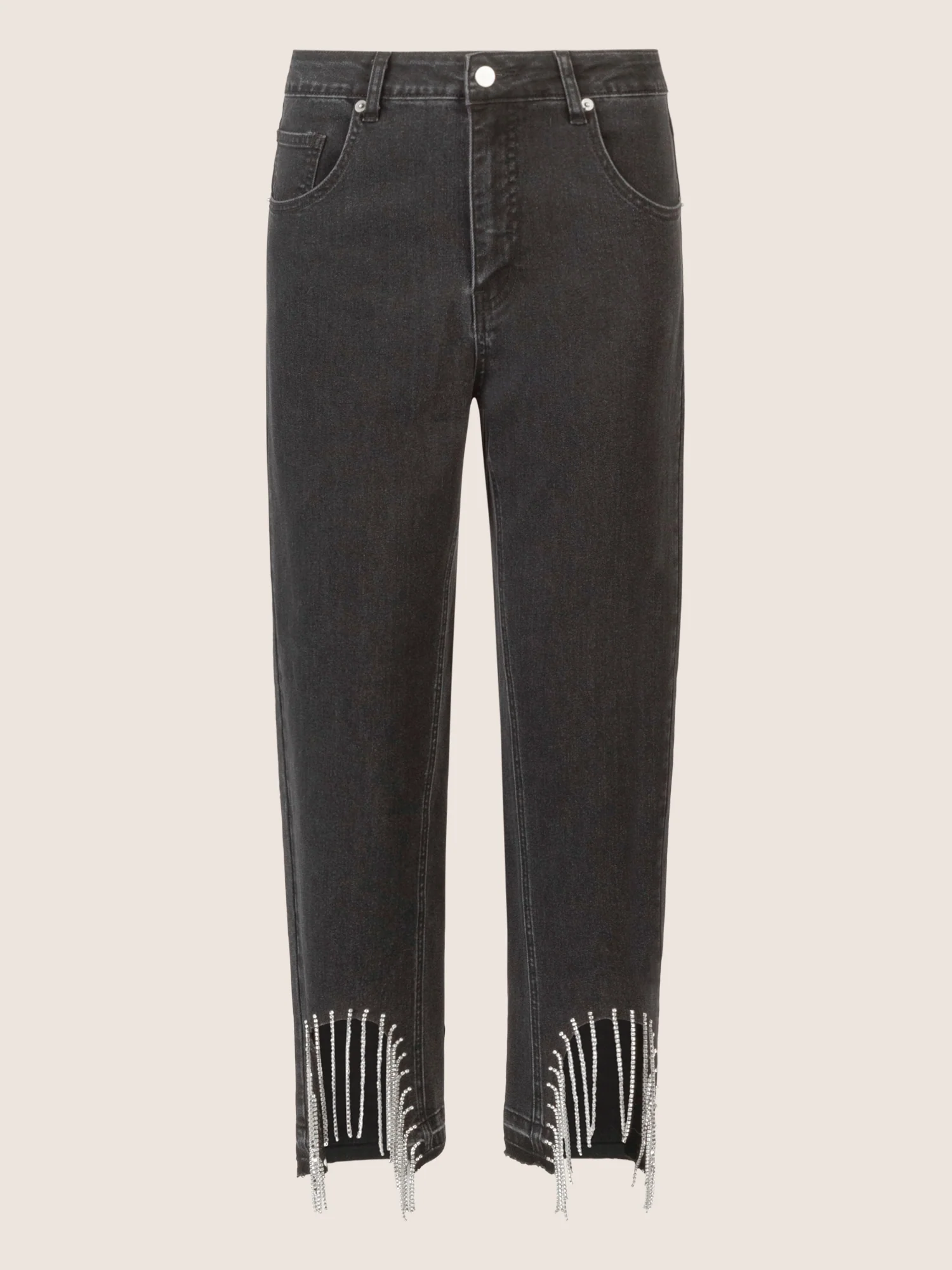 APART Mom Jeans mit Kristallsteinen mit Kristallstein Fransen am Saum | schwarz - Image 4