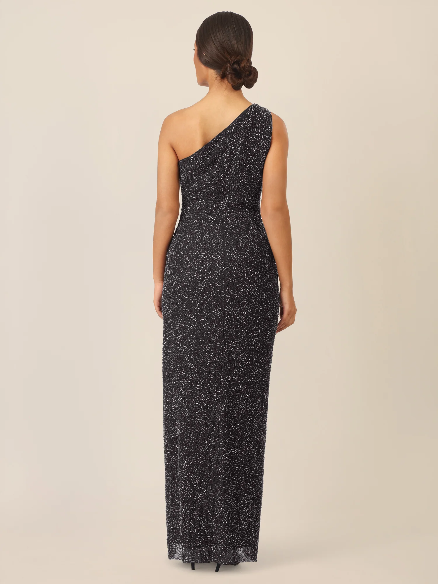 APART One-Shoulder Abendkleid mit Glitzereffekt und Schlitz | schwarz-nachtblau - Image 2