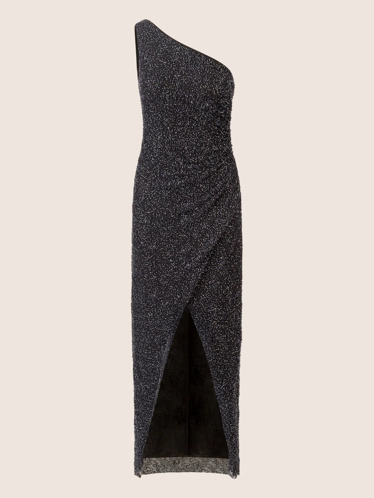APART One-Shoulder Abendkleid mit Glitzereffekt und Schlitz | schwarz-nachtblau - Image 3