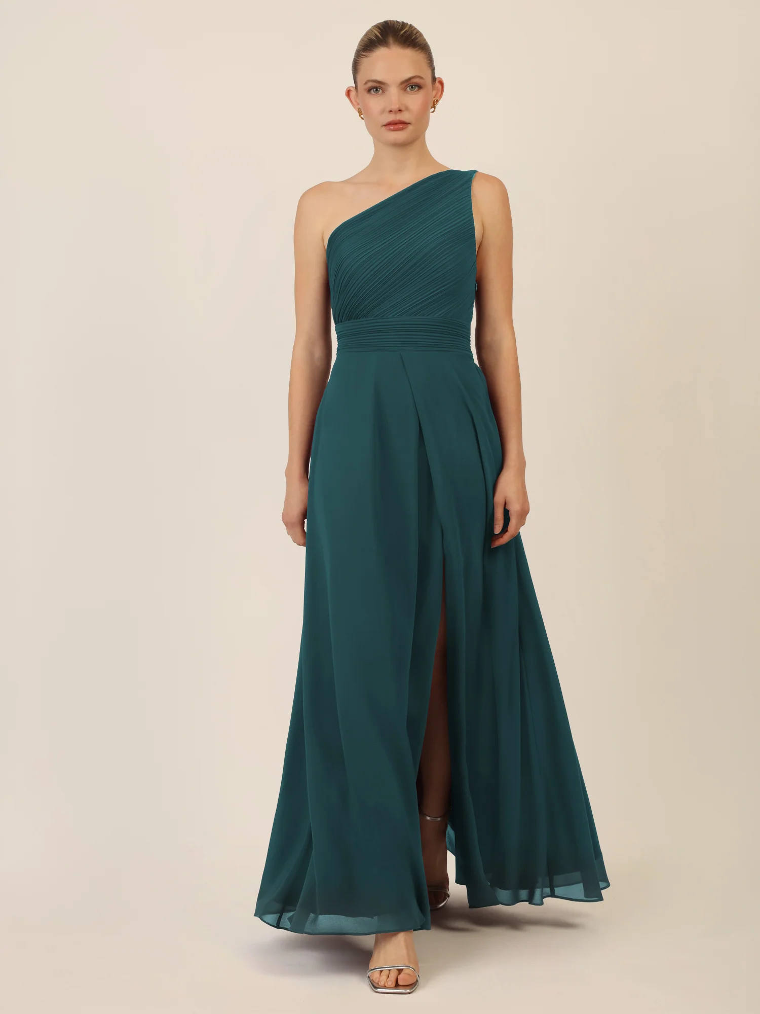 APART One-Shoulder Abendkleid mit Plisseedetail | dunkelgrün