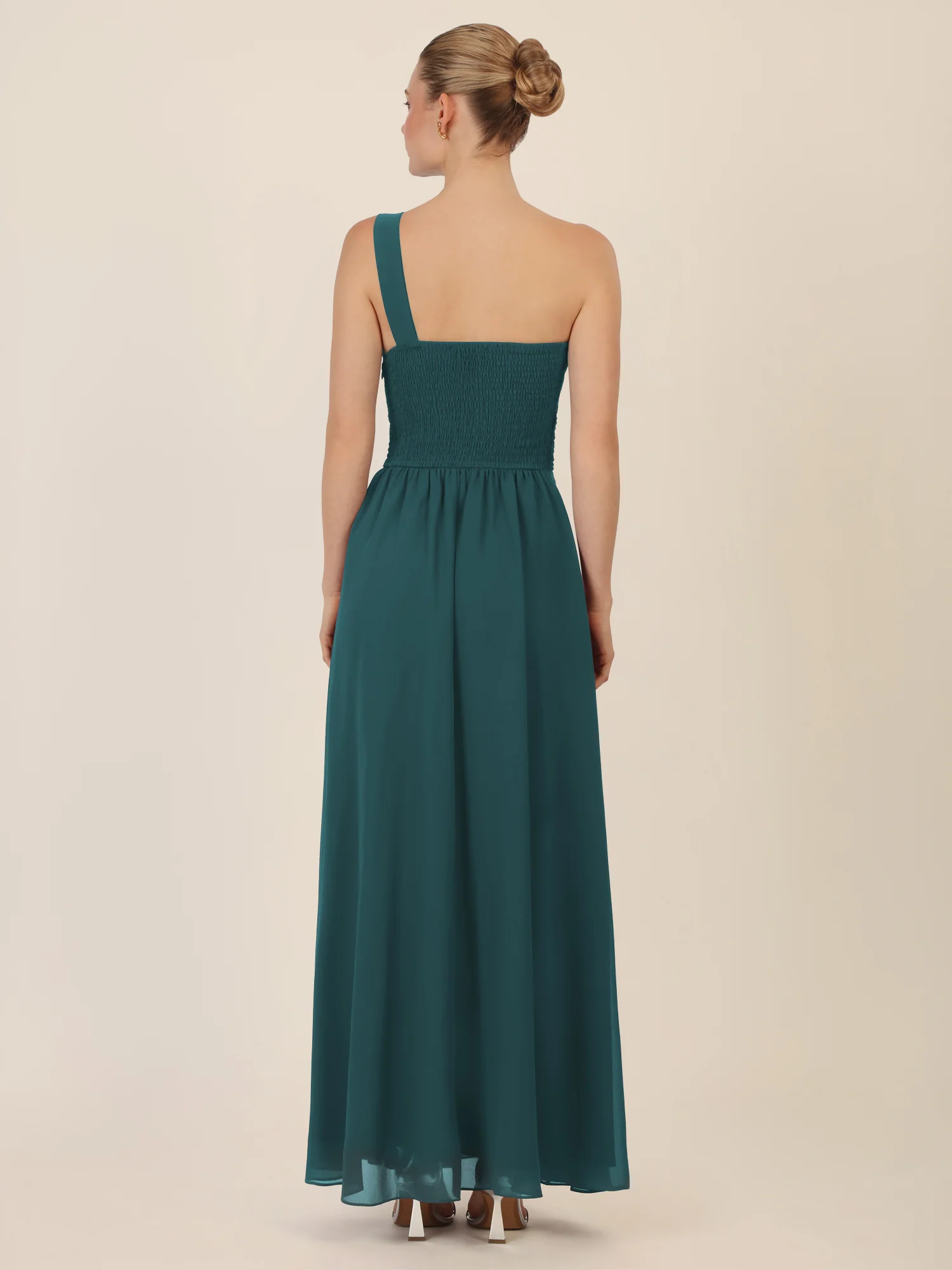 APART One-Shoulder Abendkleid mit Plisseedetail | dunkelgrün - Image 2