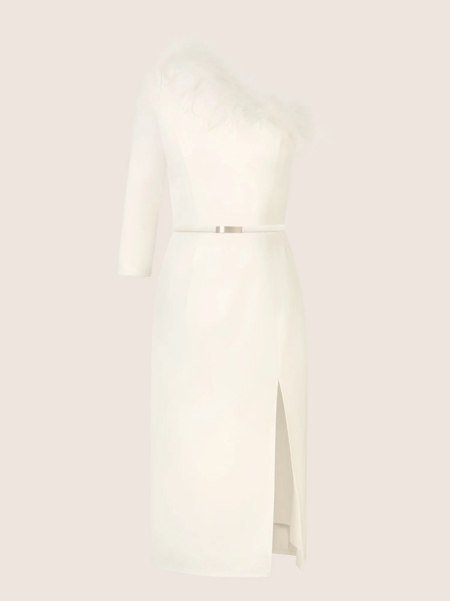 APART One-Shoulder Cocktailkleid mit Federbesatz | creme - Image 3
