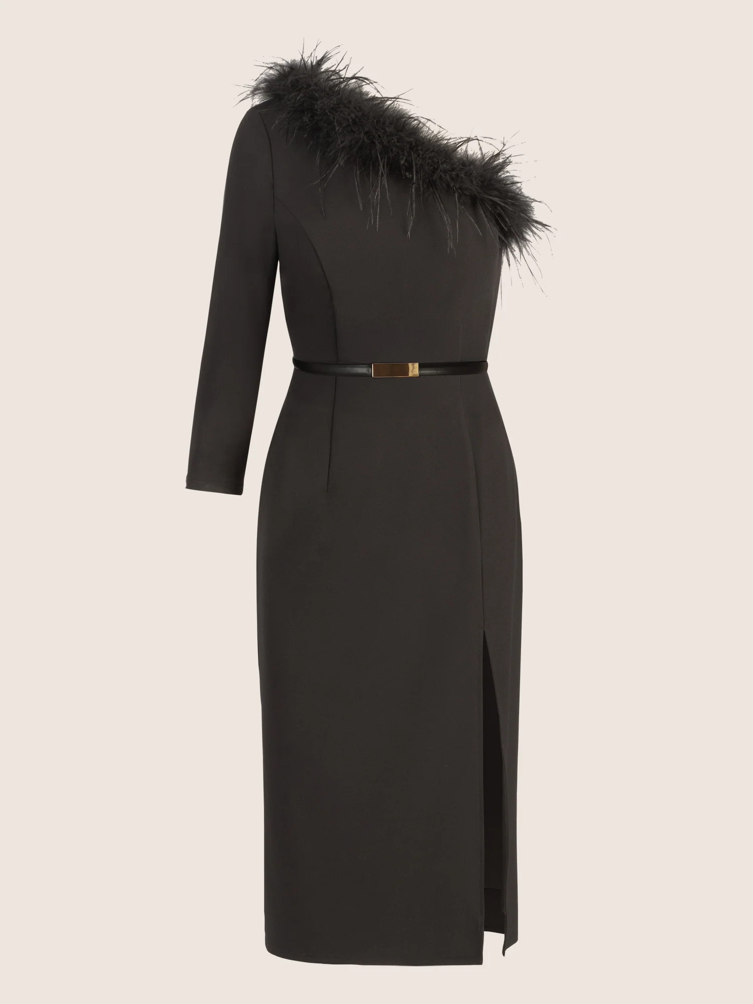 APART One-Shoulder Cocktailkleid mit Federbesatz | schwarz - Image 3