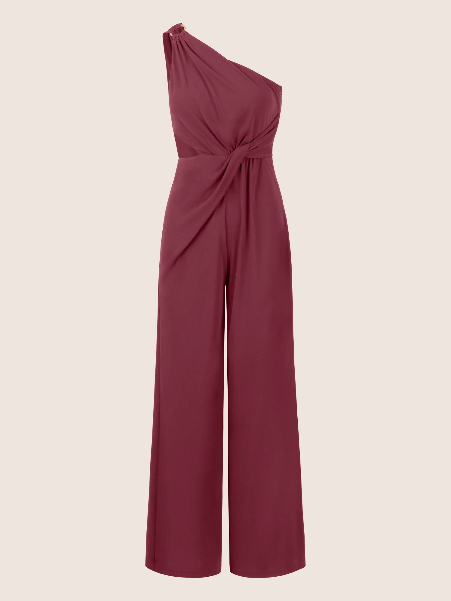 APART One-Shoulder Jerseyoverall mit Drapierung | bordeauxrot - Image 3