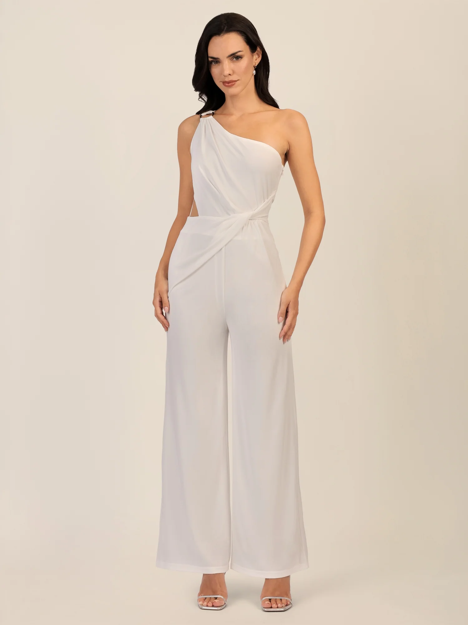 APART One-Shoulder Jerseyoverall mit Drapierung | creme