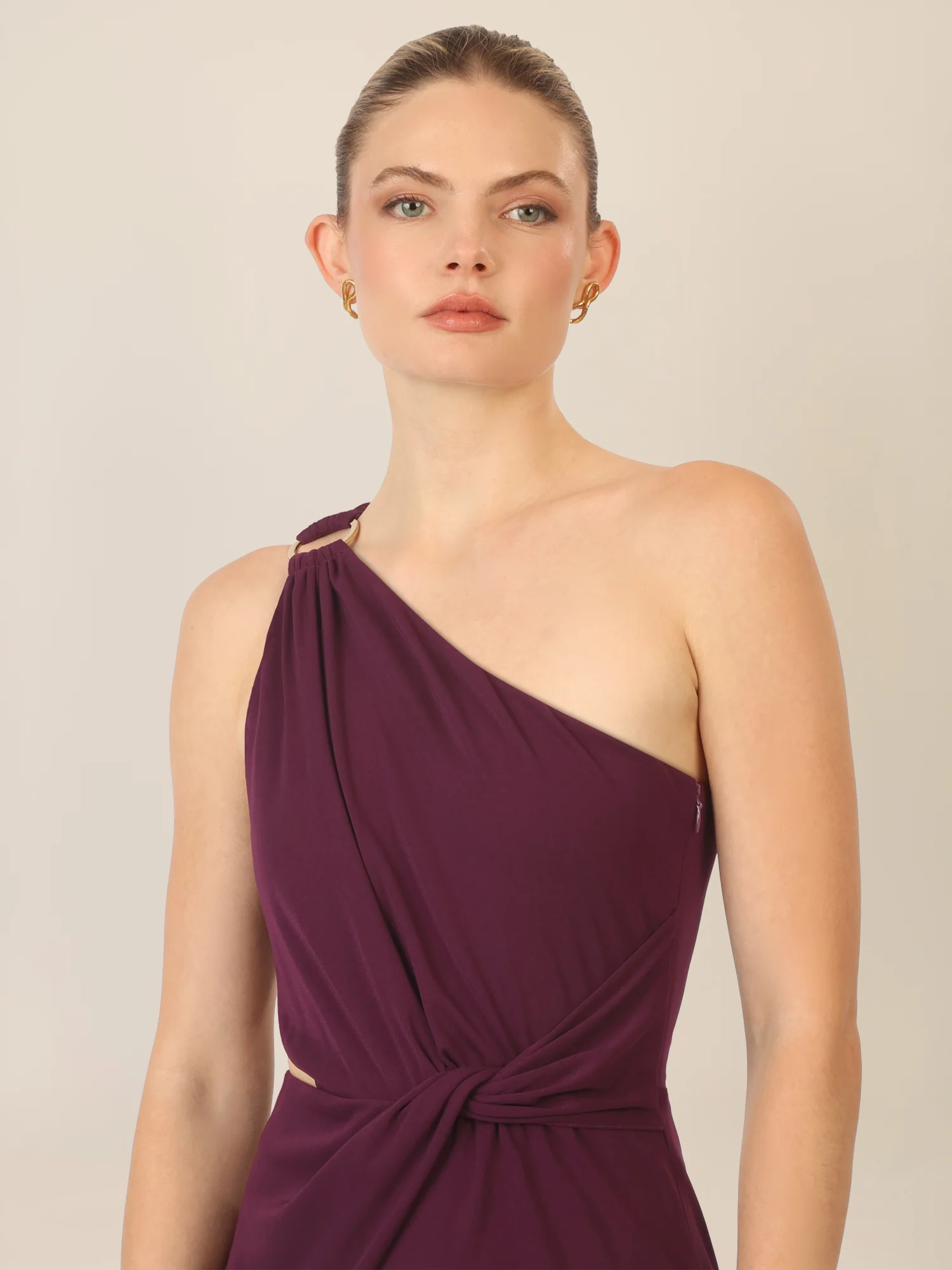 APART One-Shoulder Jerseyoverall mit Drapierung | dunkel lila - Image 4