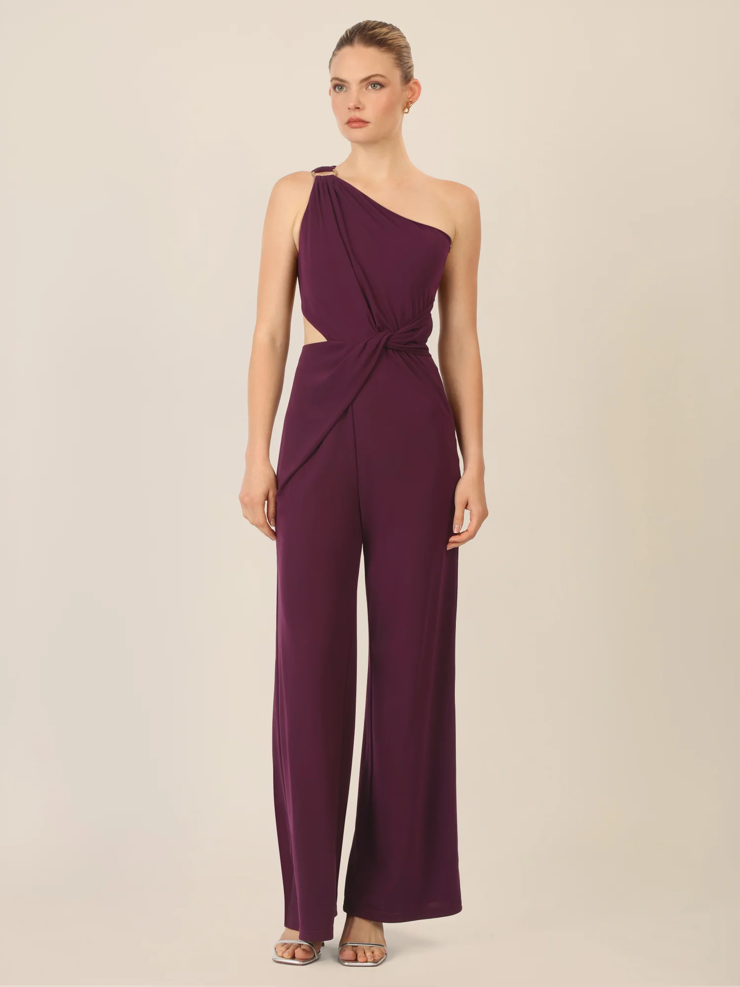 APART One-Shoulder Jerseyoverall mit Drapierung | dunkel lila - Image 5