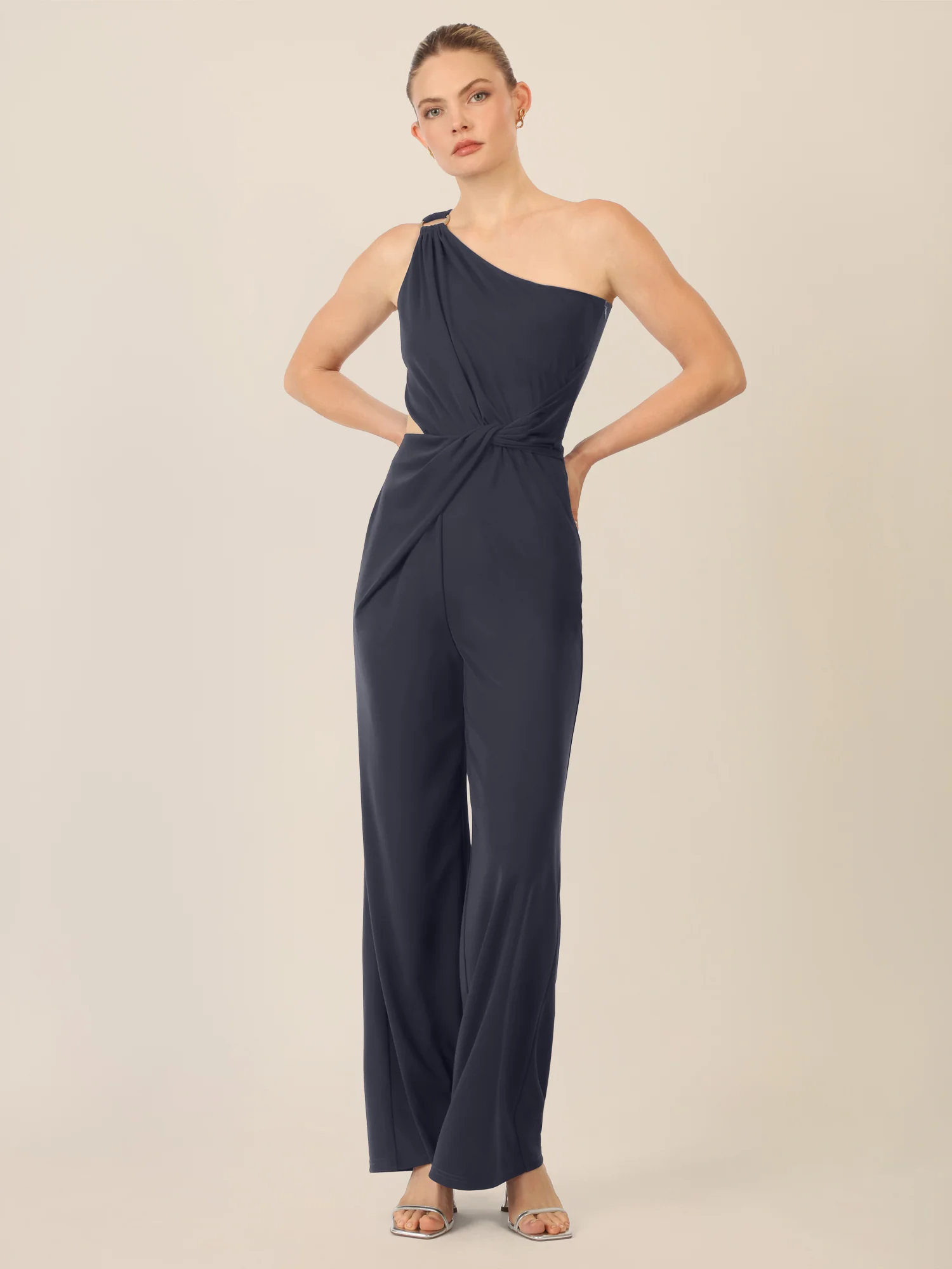 APART One-Shoulder Jerseyoverall mit Drapierung | nachtblau