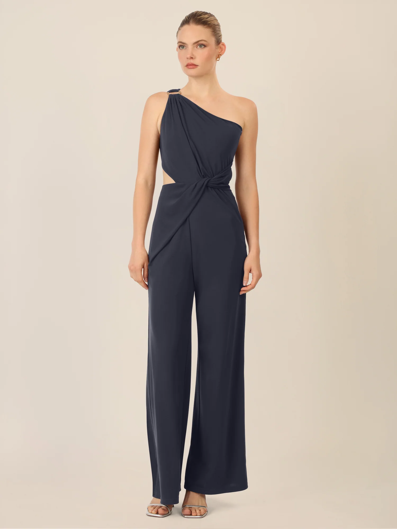 APART One-Shoulder Jerseyoverall mit Drapierung | nachtblau - Image 5