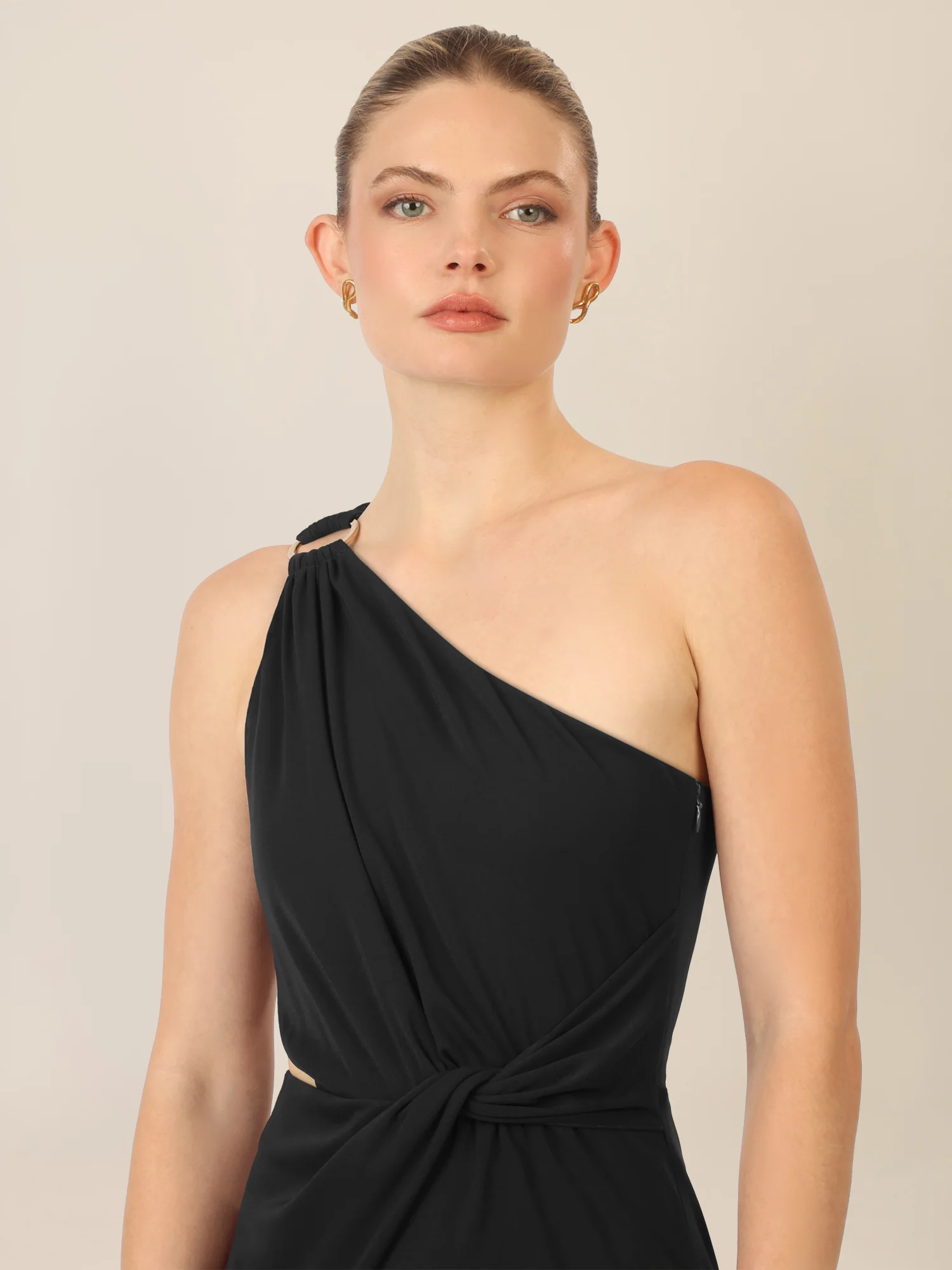 APART One-Shoulder Jerseyoverall mit Drapierung | schwarz - Image 4