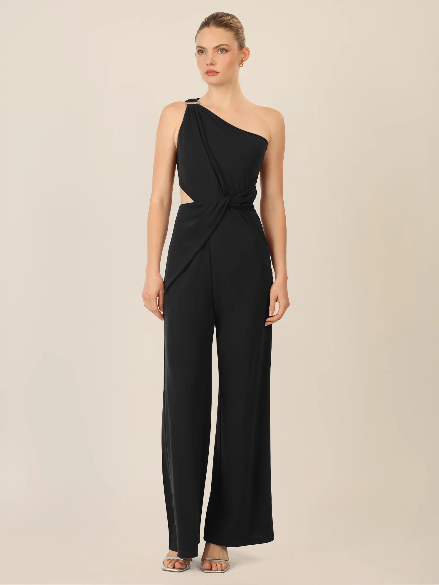 APART One-Shoulder Jerseyoverall mit Drapierung | schwarz - Image 5