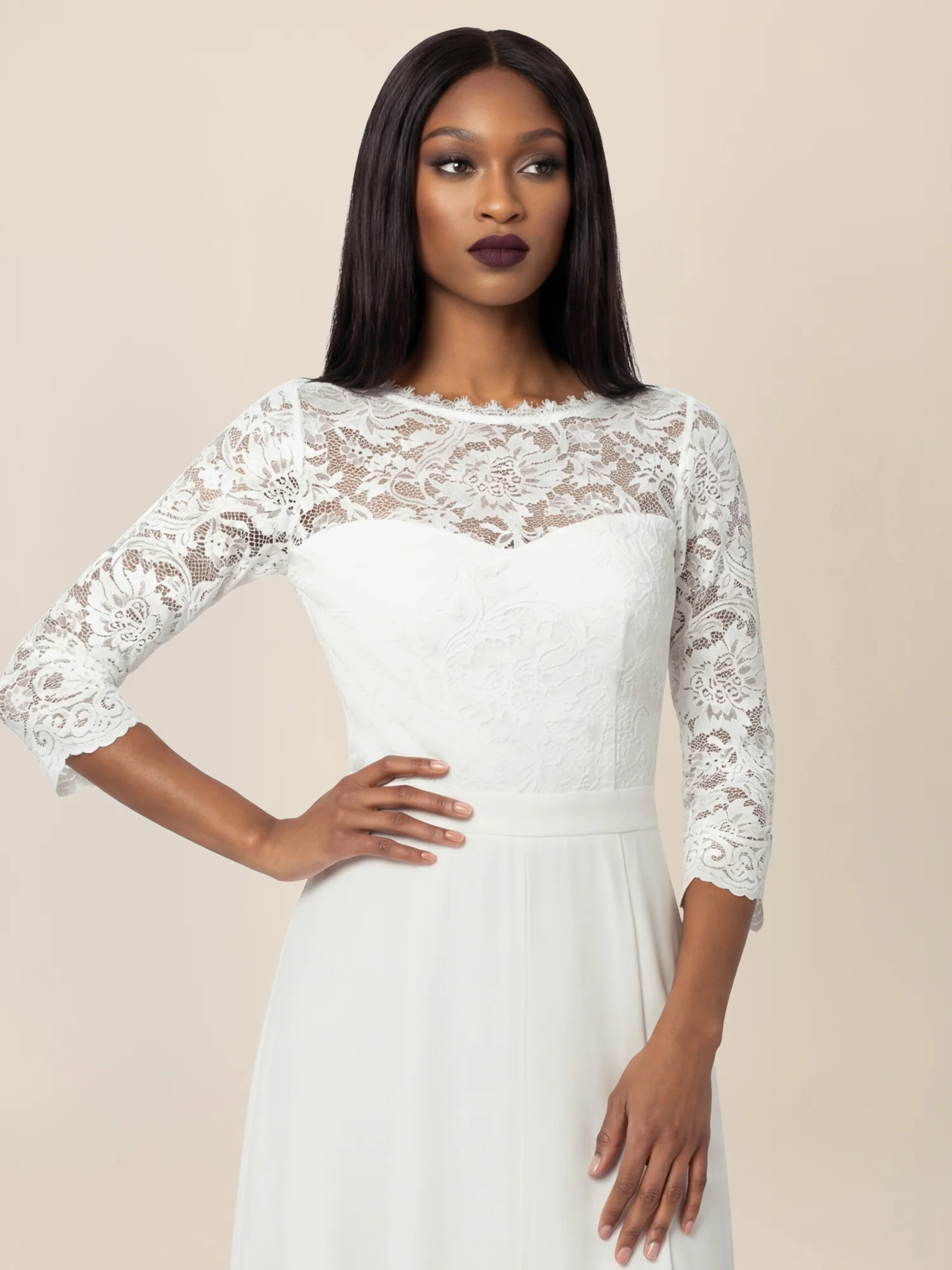 APART Overall aus elastischer Spitze und Chiffon | cream - Image 4