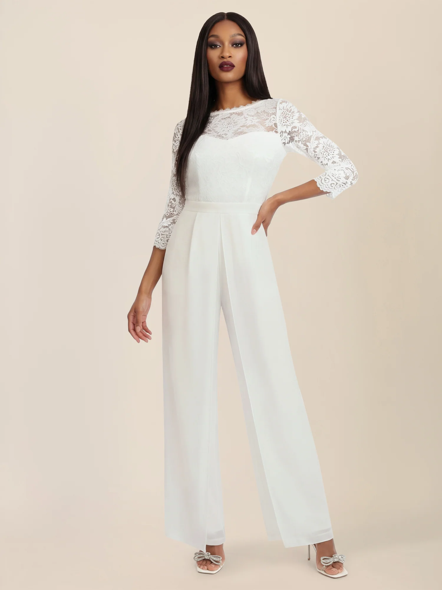 APART Overall aus elastischer Spitze und Chiffon | cream - Image 5