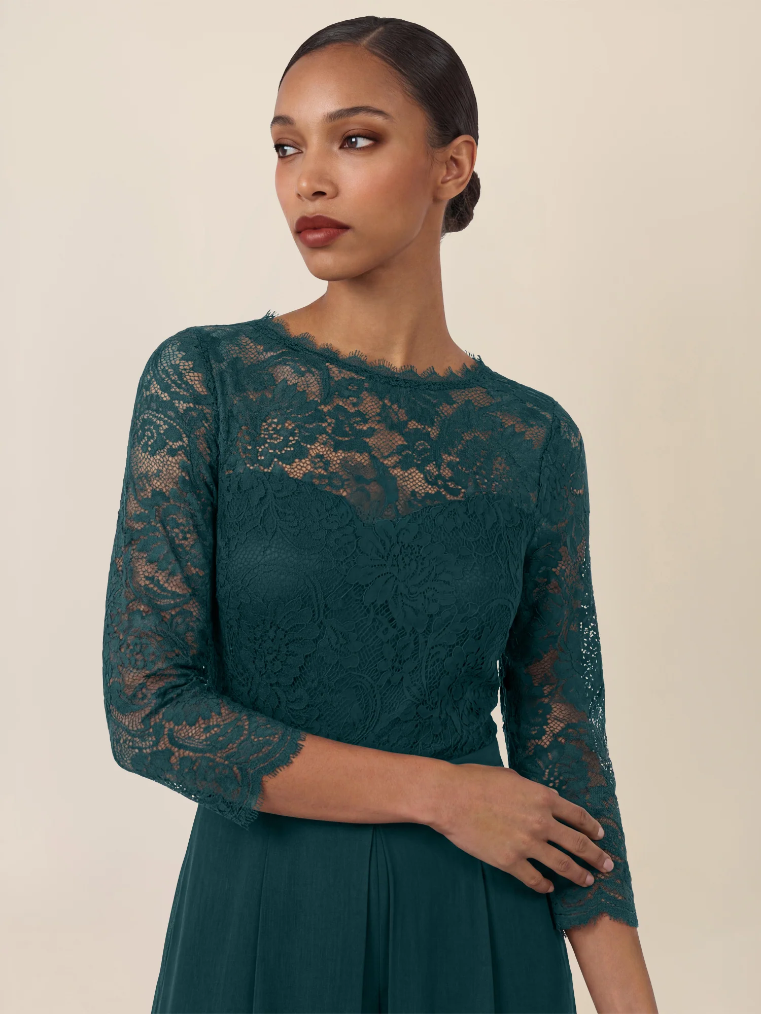 APART Overall aus elastischer Spitze und Chiffon | emerald - Image 4