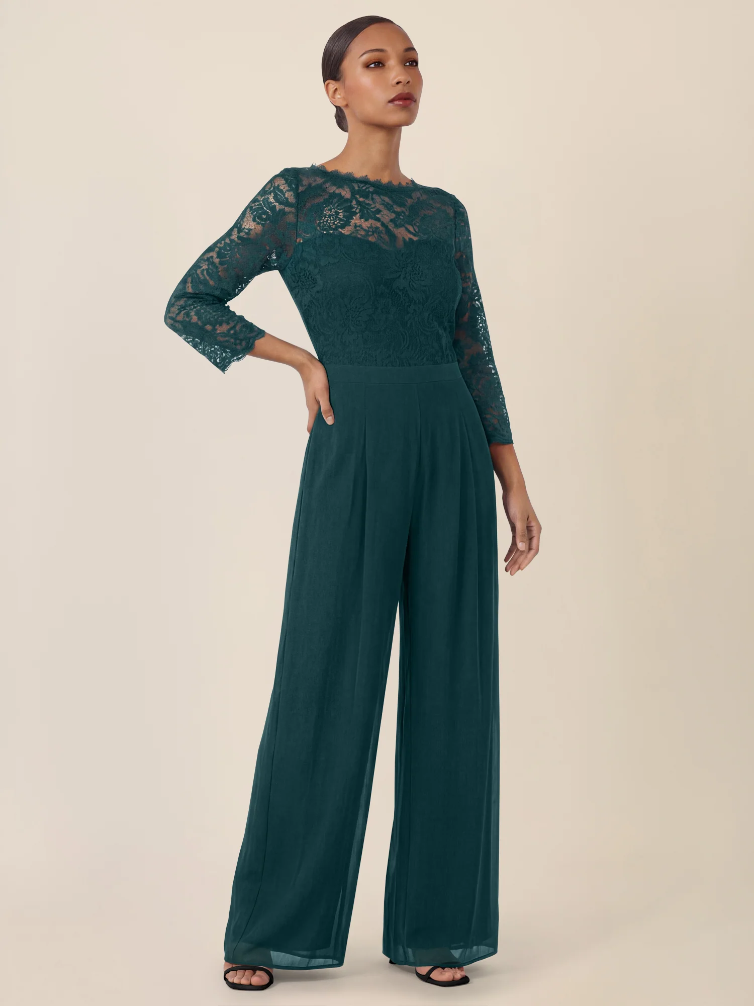 APART Overall aus elastischer Spitze und Chiffon | emerald - Image 5