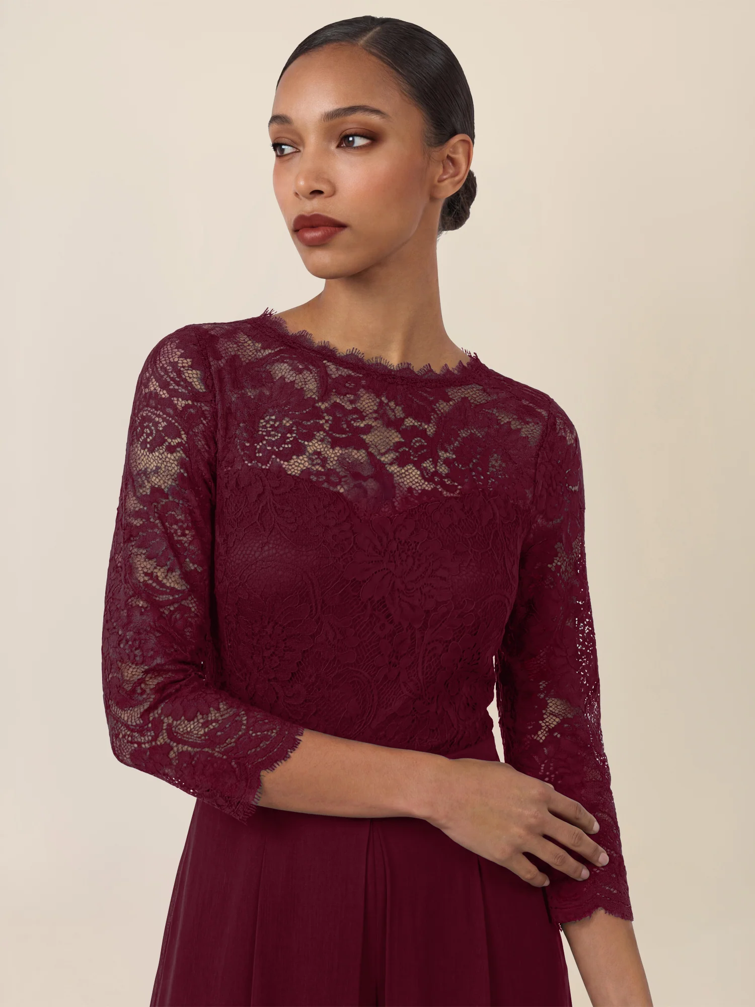 APART Overall aus elastischer Spitze und Chiffon | weinrot - Image 4