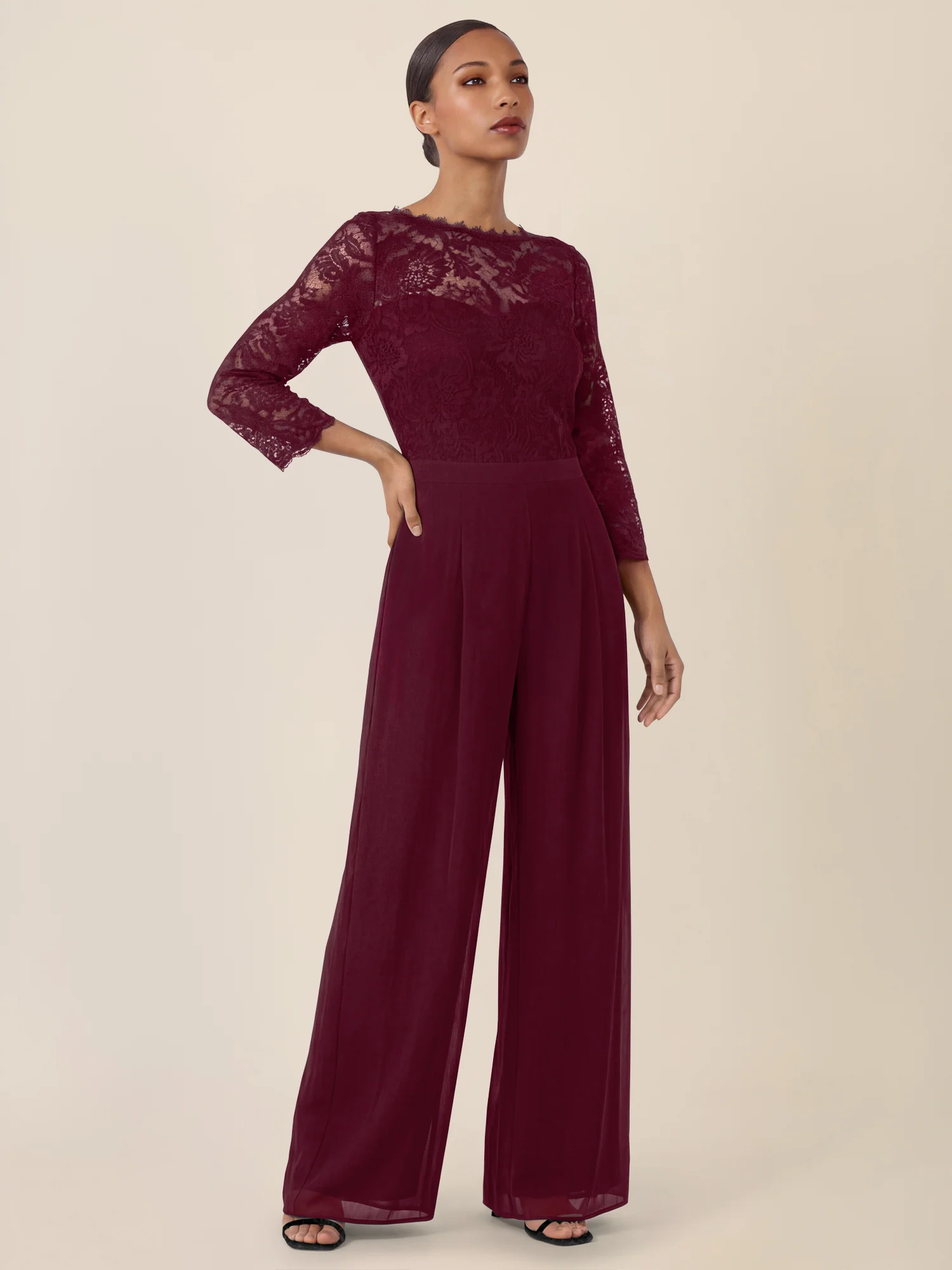 APART Overall aus elastischer Spitze und Chiffon | weinrot - Image 5