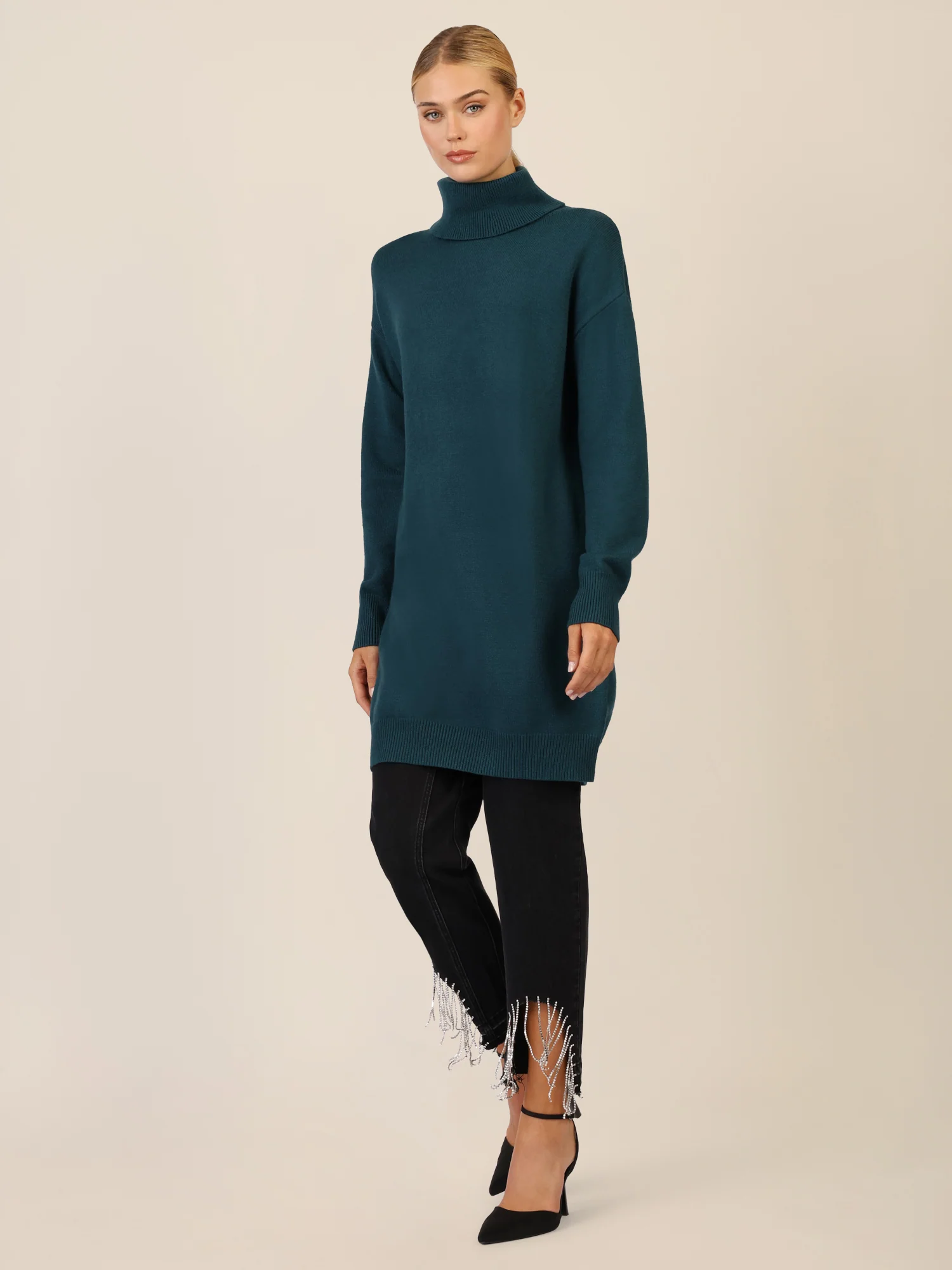 APART Overside Strickkleid mit überschnittene Schultern | dunkelgrün