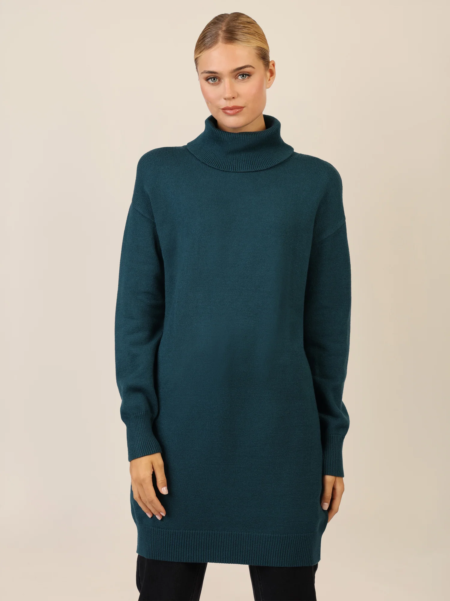 APART Overside Strickkleid mit überschnittene Schultern | dunkelgrün - Image 4