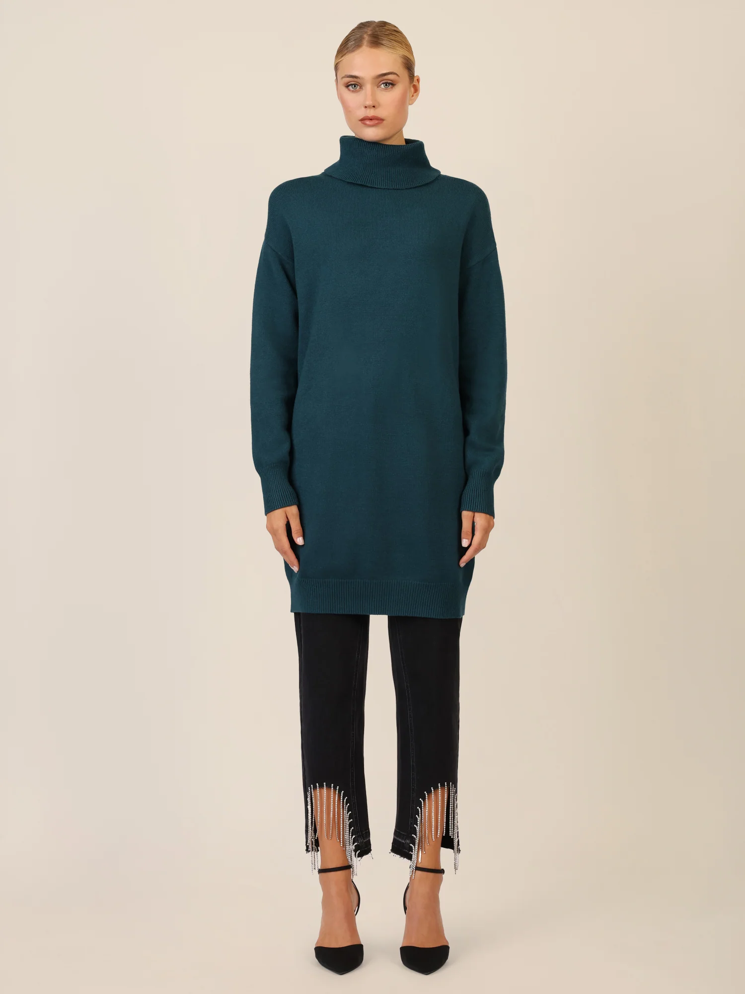 APART Overside Strickkleid mit überschnittene Schultern | dunkelgrün - Image 6