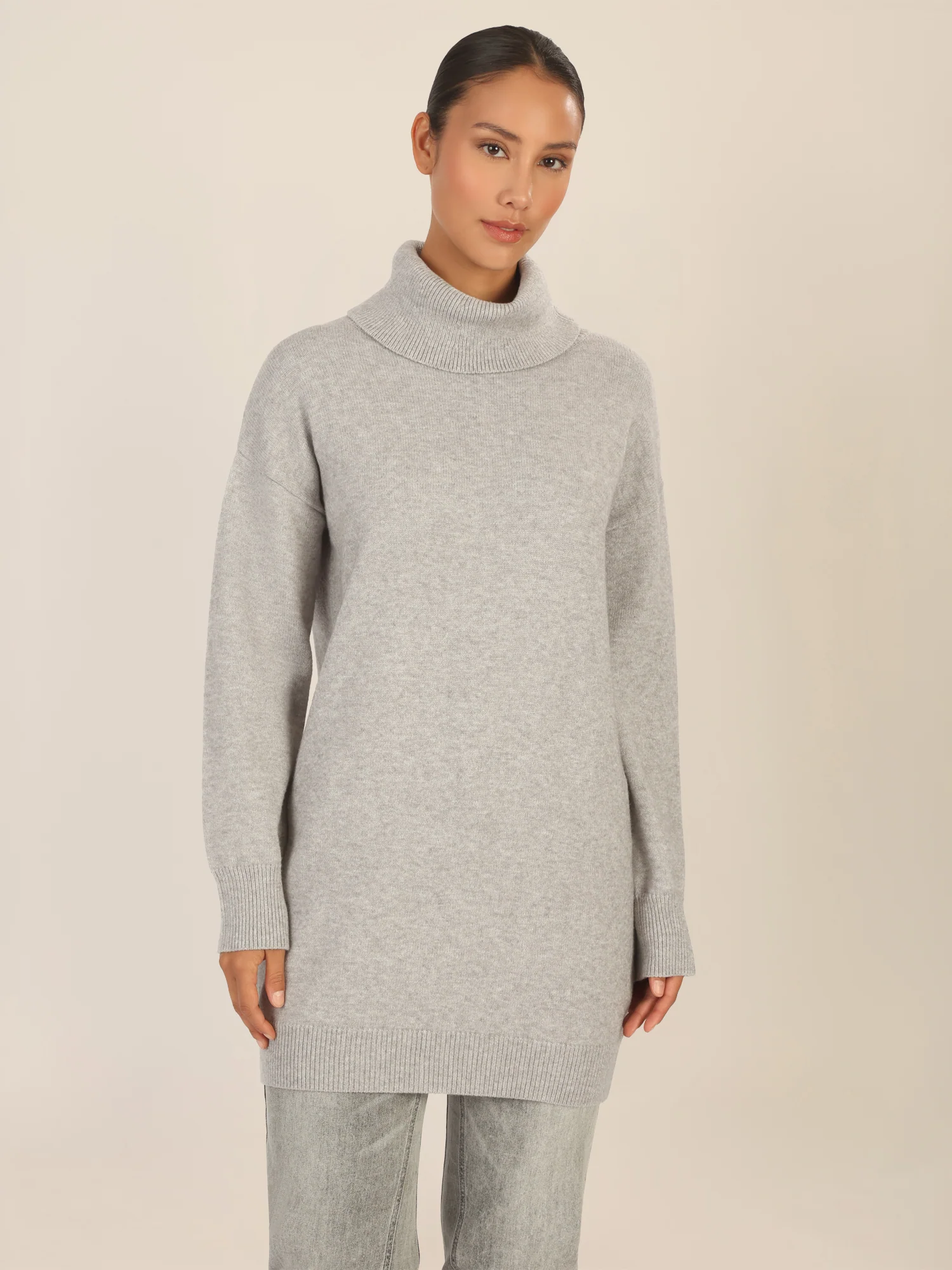 APART Overside Strickkleid mit überschnittene Schultern | graumeliert - Image 4
