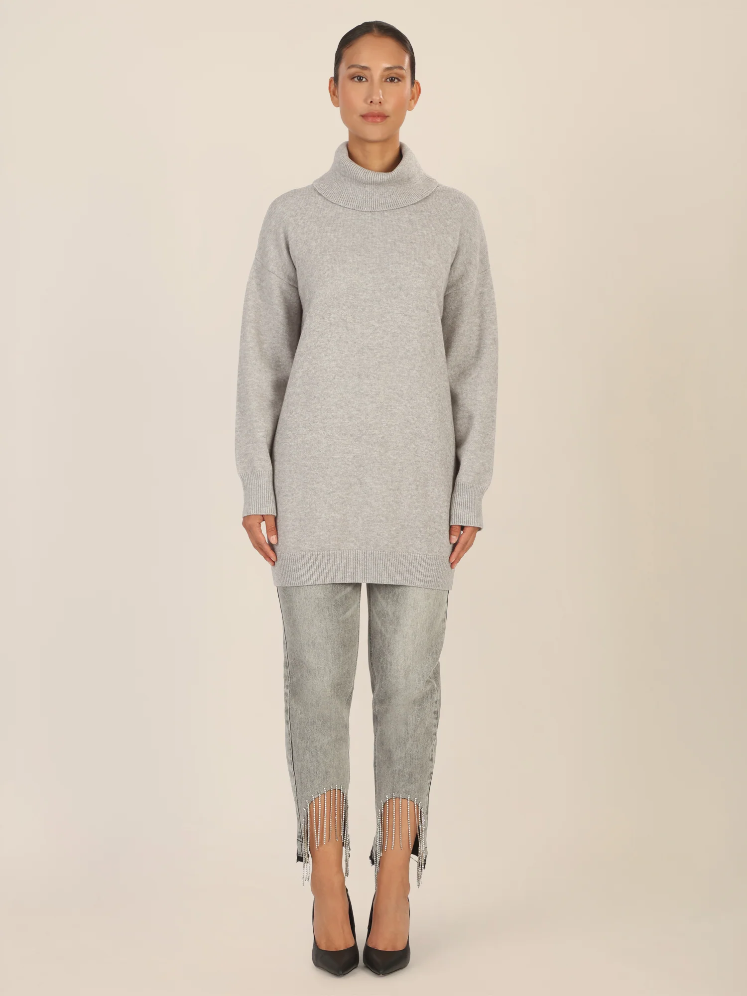 APART Overside Strickkleid mit überschnittene Schultern | graumeliert - Image 6