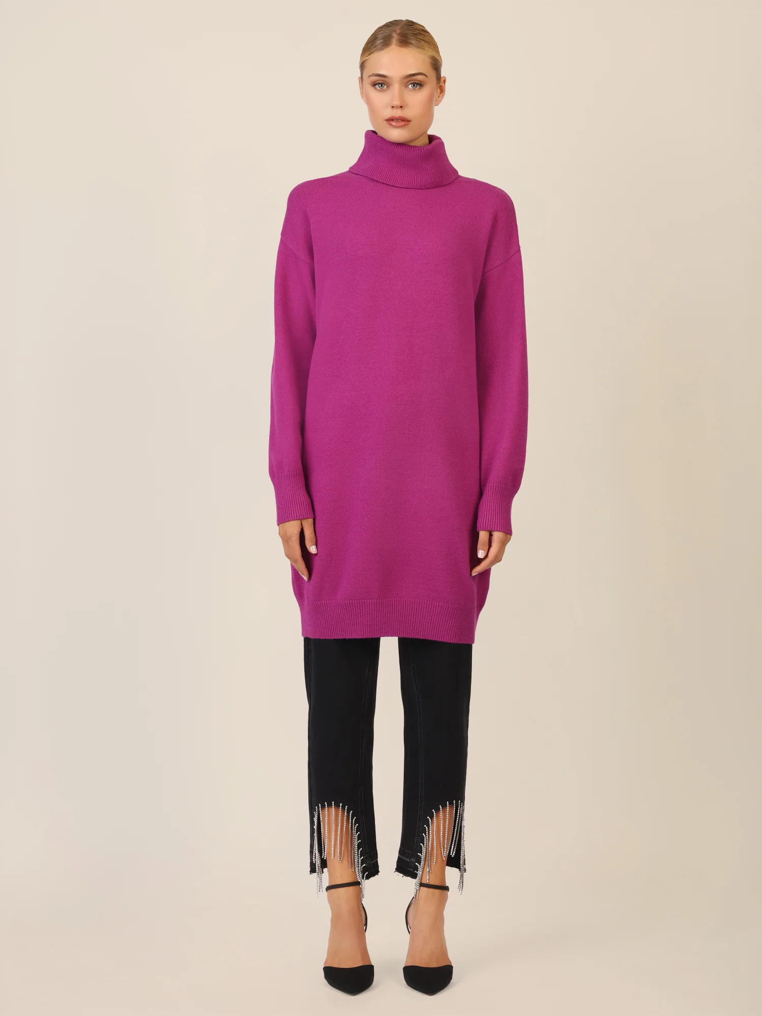 APART Overside Strickkleid mit überschnittene Schultern | lila - Image 6