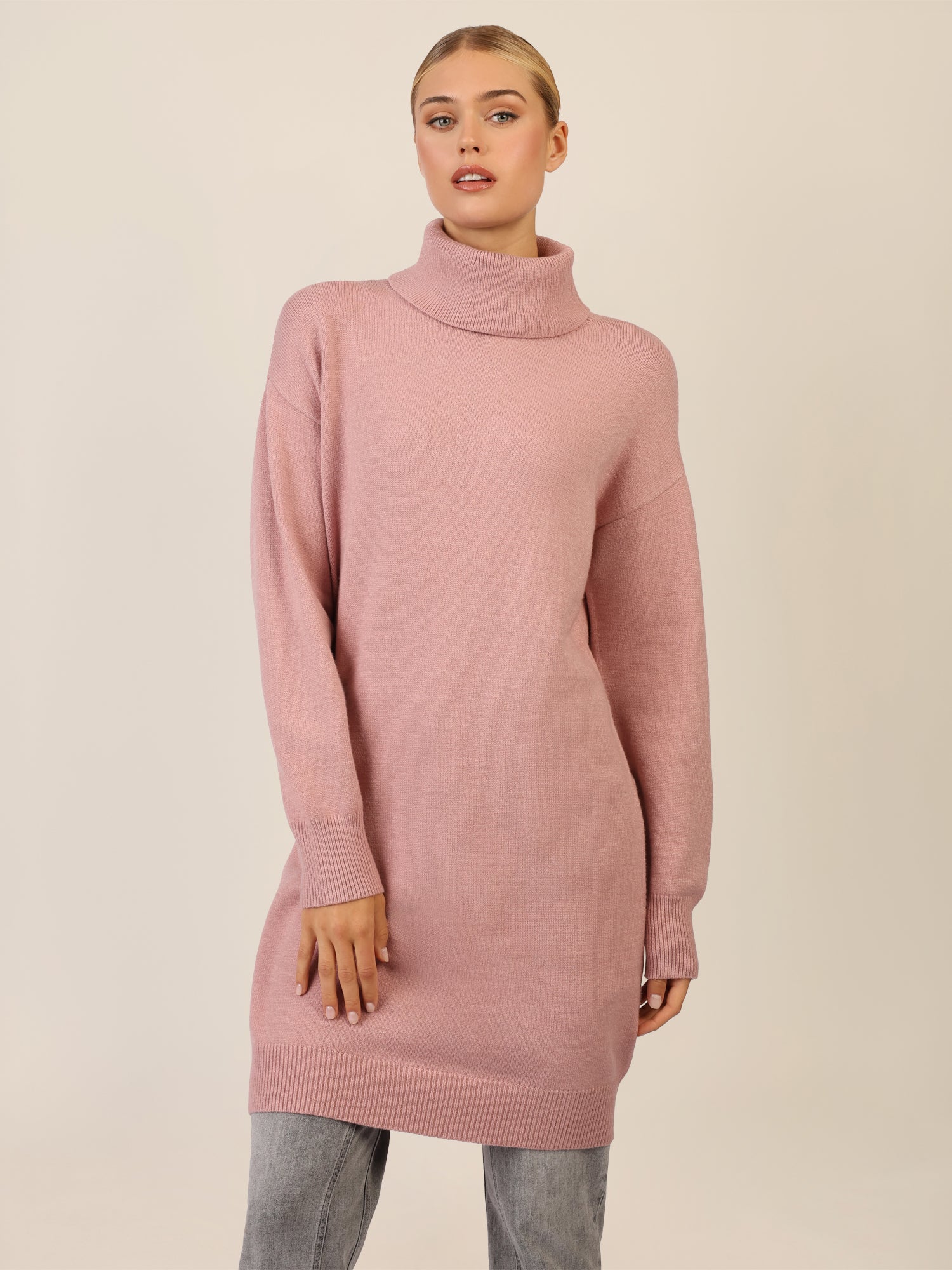 APART Overside Strickkleid mit überschnittene Schultern | mauve - Image 4