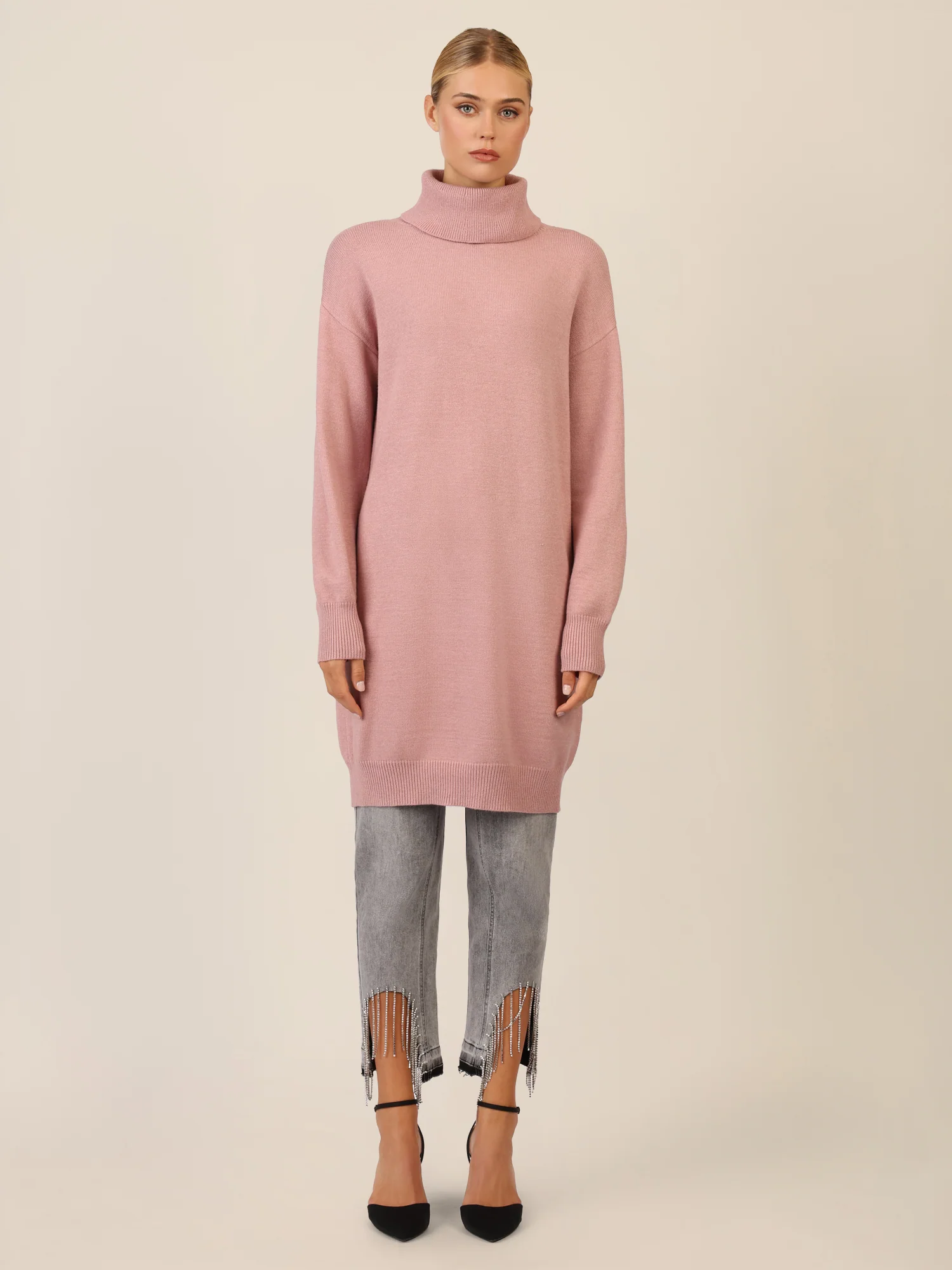 APART Overside Strickkleid mit überschnittene Schultern | mauve - Image 6