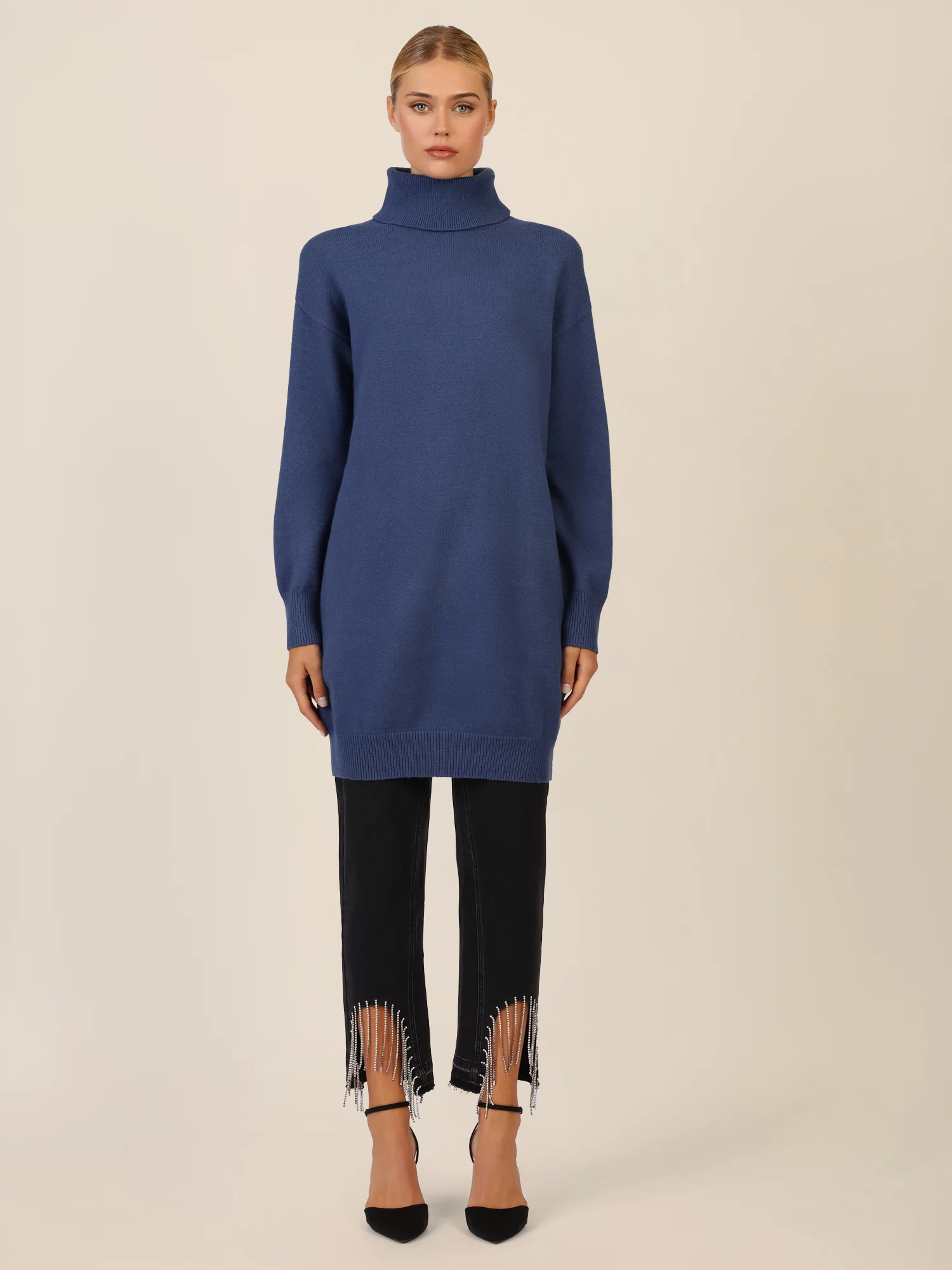 APART Overside Strickkleid mit überschnittene Schultern | mittelblau - Image 6